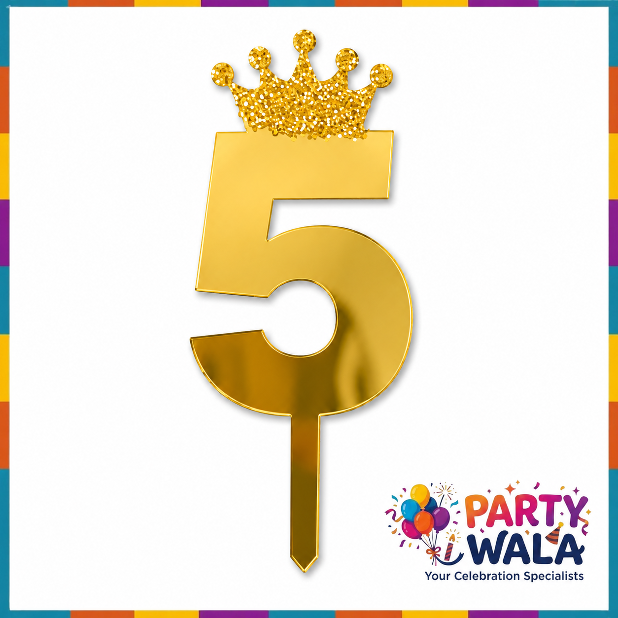 Crown Number Acrylic Cake Topper - 6 Inches