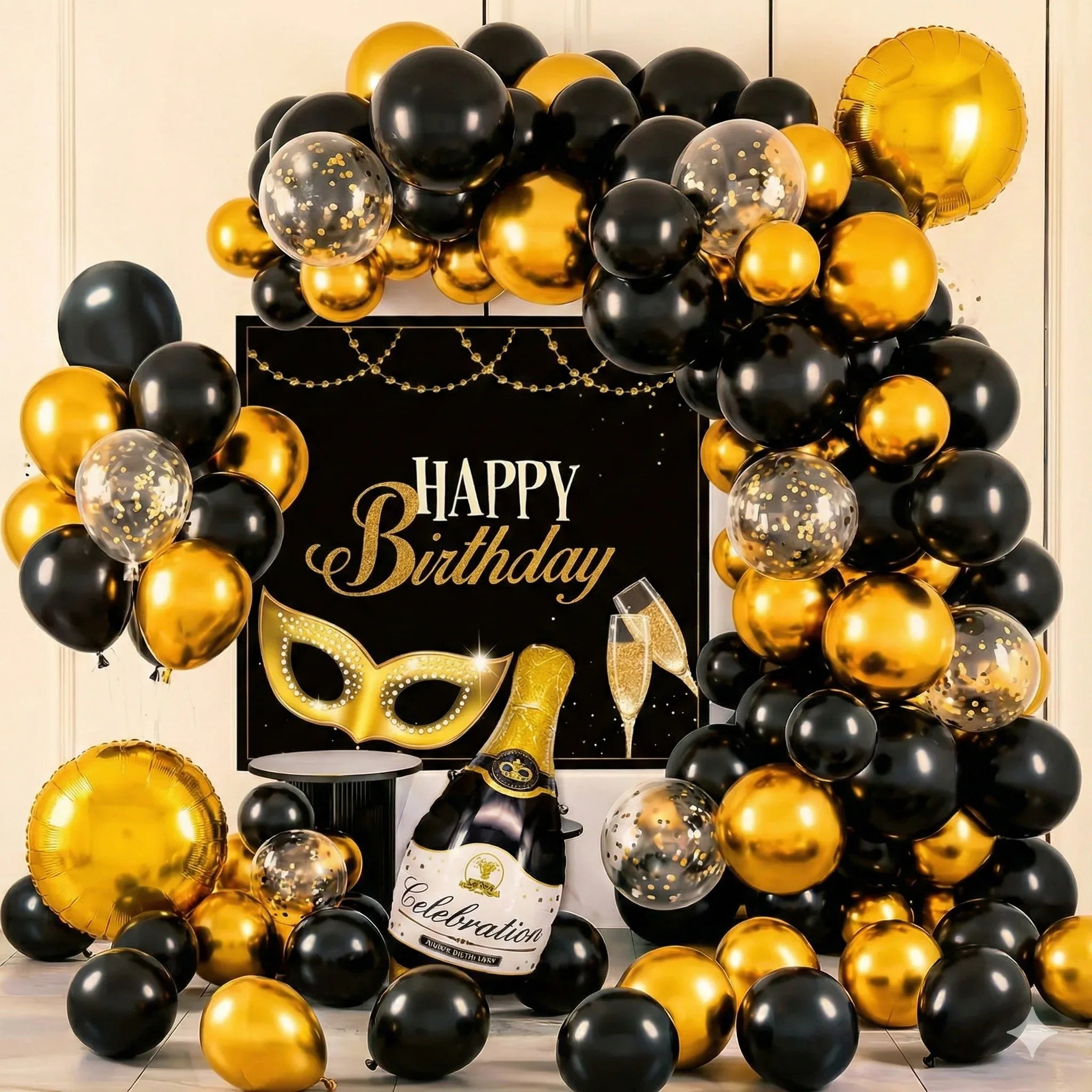 Luxury Black Gold Birthday Decoration Kit - Party Wala