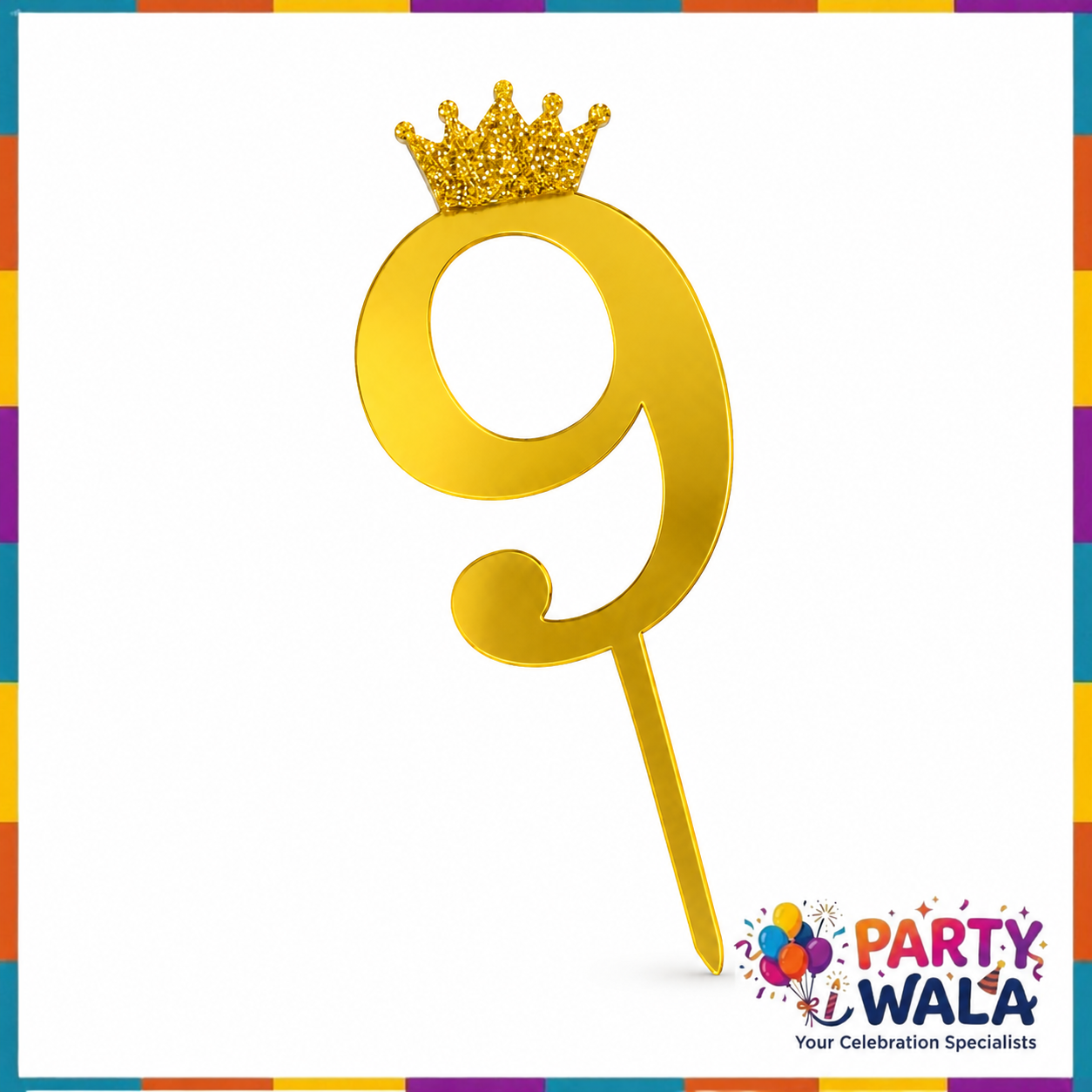 Crown Number Acrylic Cake Topper - 6 Inches