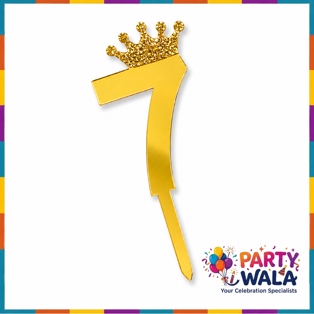 Crown Number Acrylic Cake Topper - 6 Inches
