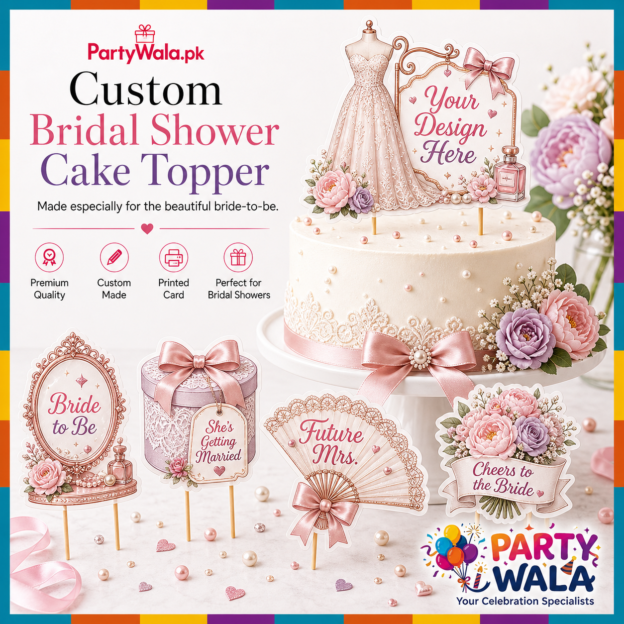 Custom Bridal Shower Cake Topper | Party Wala