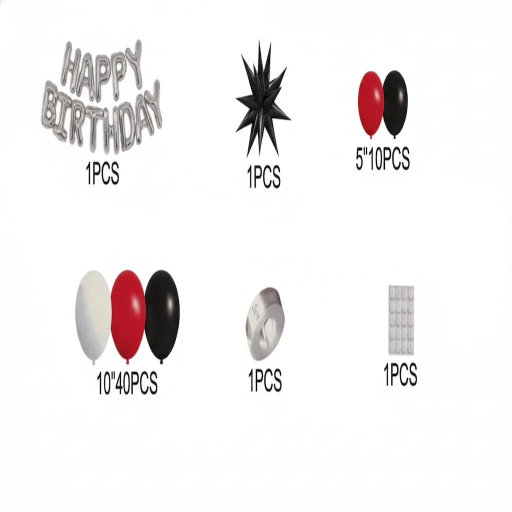 Red Black White Birthday Party Theme Kit (54 Pcs) - Party Wala