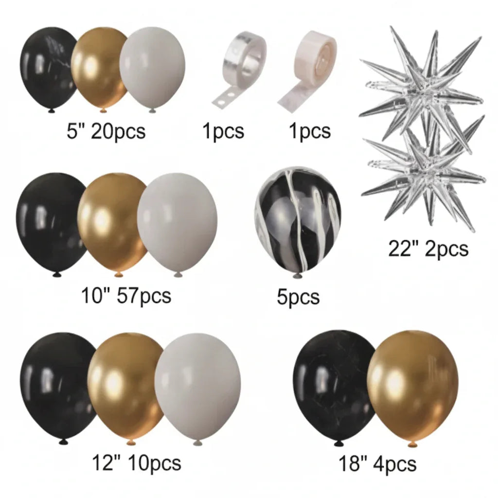 Black/Golden/Silver Star & Balloon Garland Arch Kit for Birthday and Events (100 Pcs) Item#P-1231