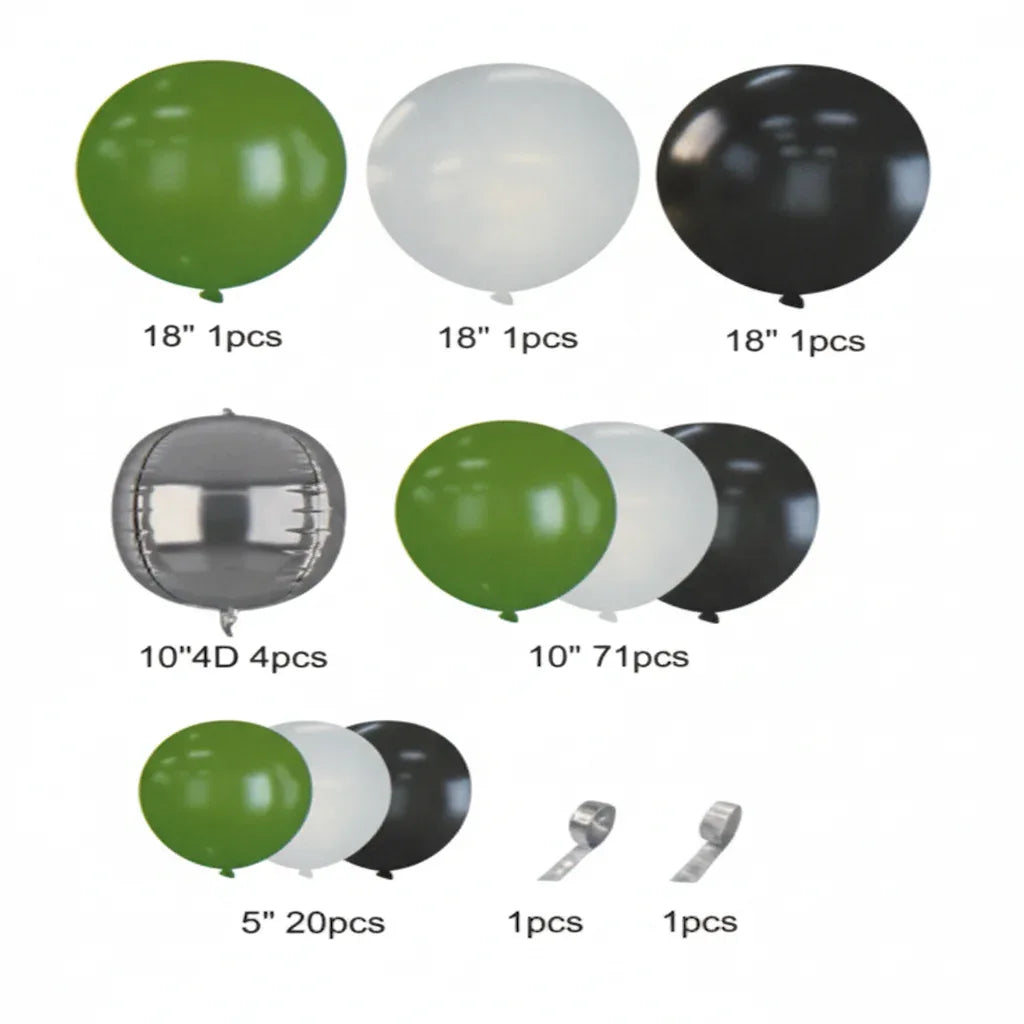 Green Black Silver Balloon Garland Arch Kit (100 Pcs) Item#DM-23167