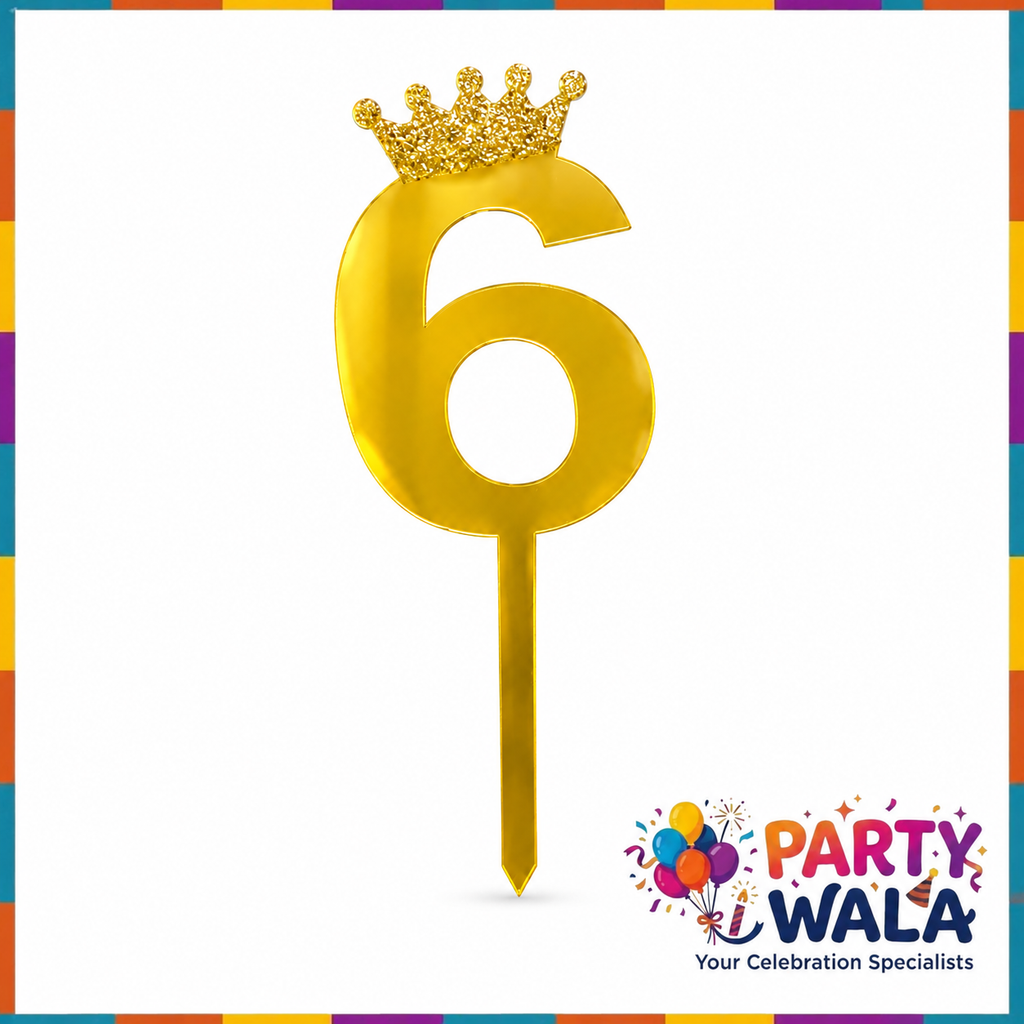 Crown Number Acrylic Cake Topper - 6 Inches