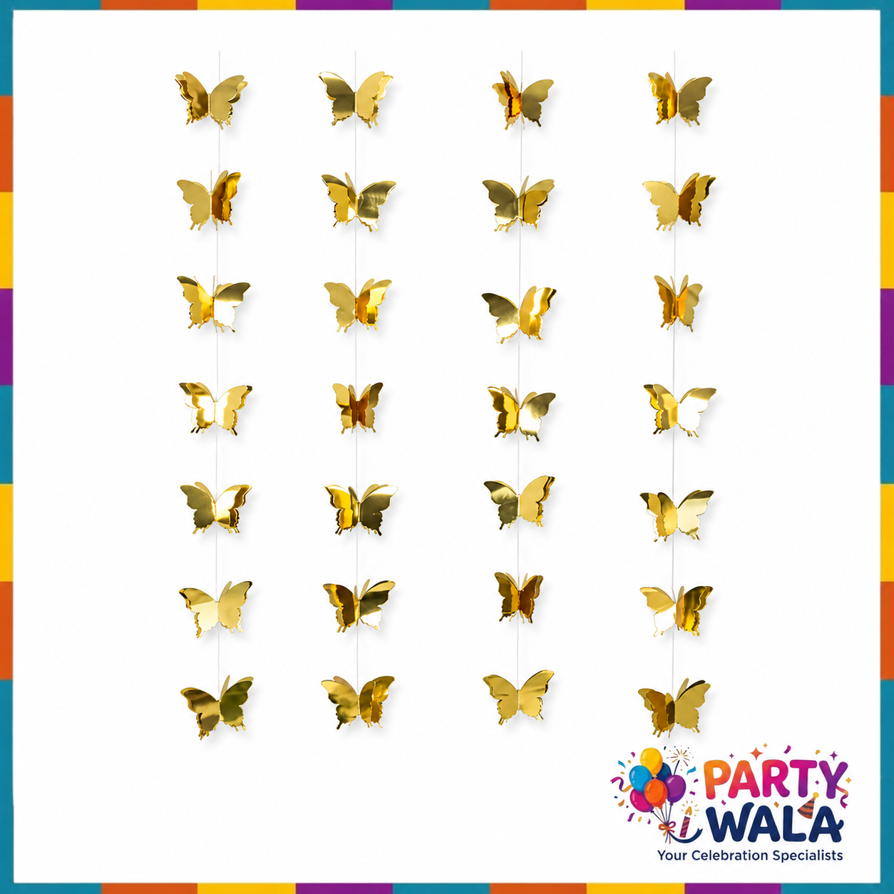 3D Paper Butterfly String Banner - 7 Feet, 10 Butterflies