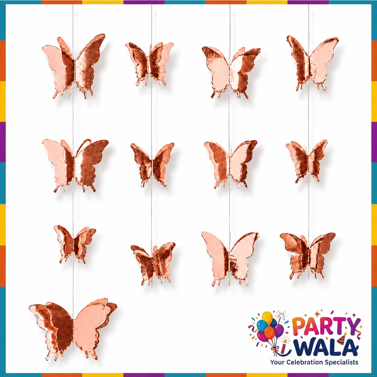 3D Paper Butterfly String Banner - 7 Feet, 10 Butterflies