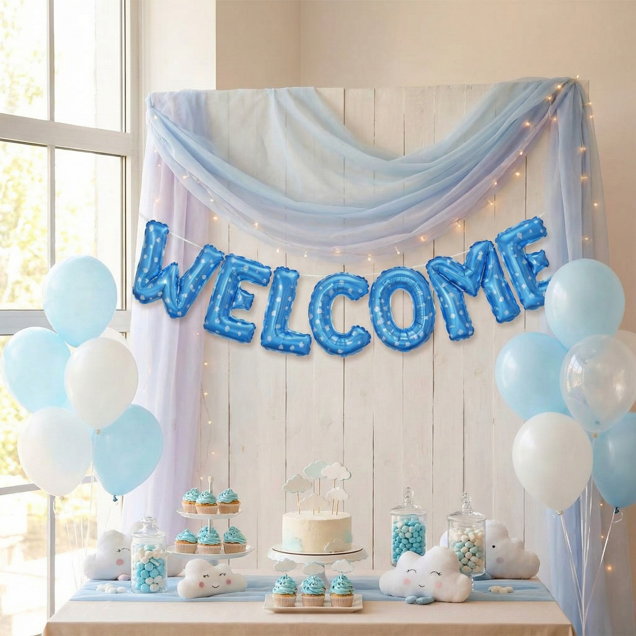 Welcome Letter Foil Balloons Set for Welcoming New Born Baby or Parties (7 Pcs)
