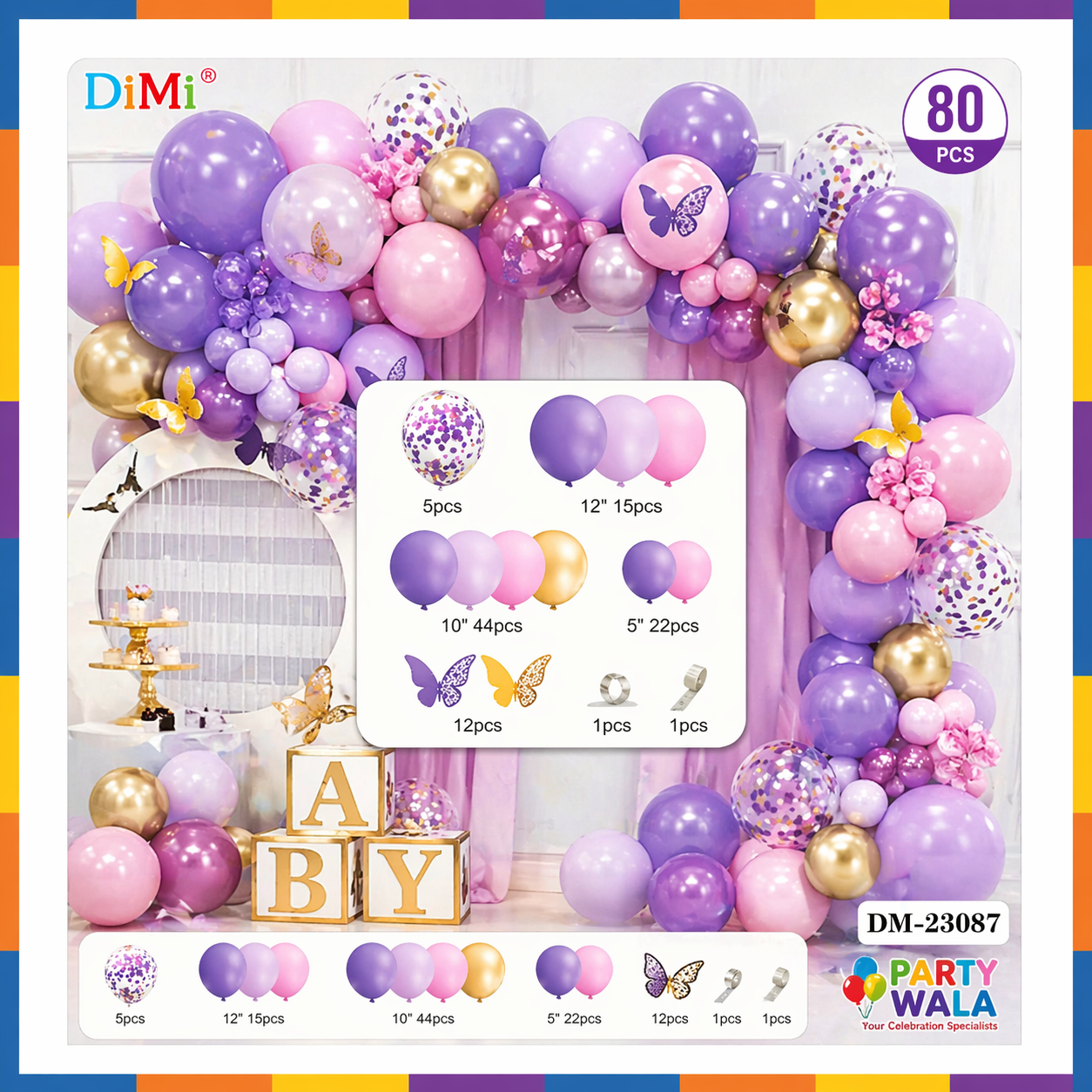100-PCS Purple Pink Butterfly Balloon Garland Arch Kit For Party Celebration DM-23087