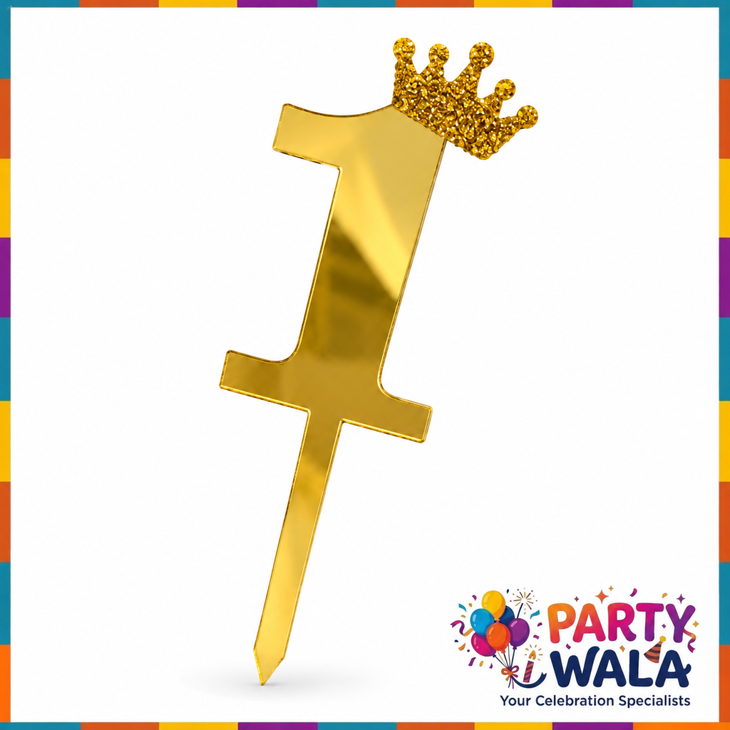 Crown Number Acrylic Cake Topper - 6 Inches