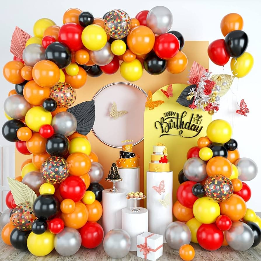 80 PCS Red, Yellow, Black, And Silver Balloon Garland Arch kit For birthday And Party Celebrations
