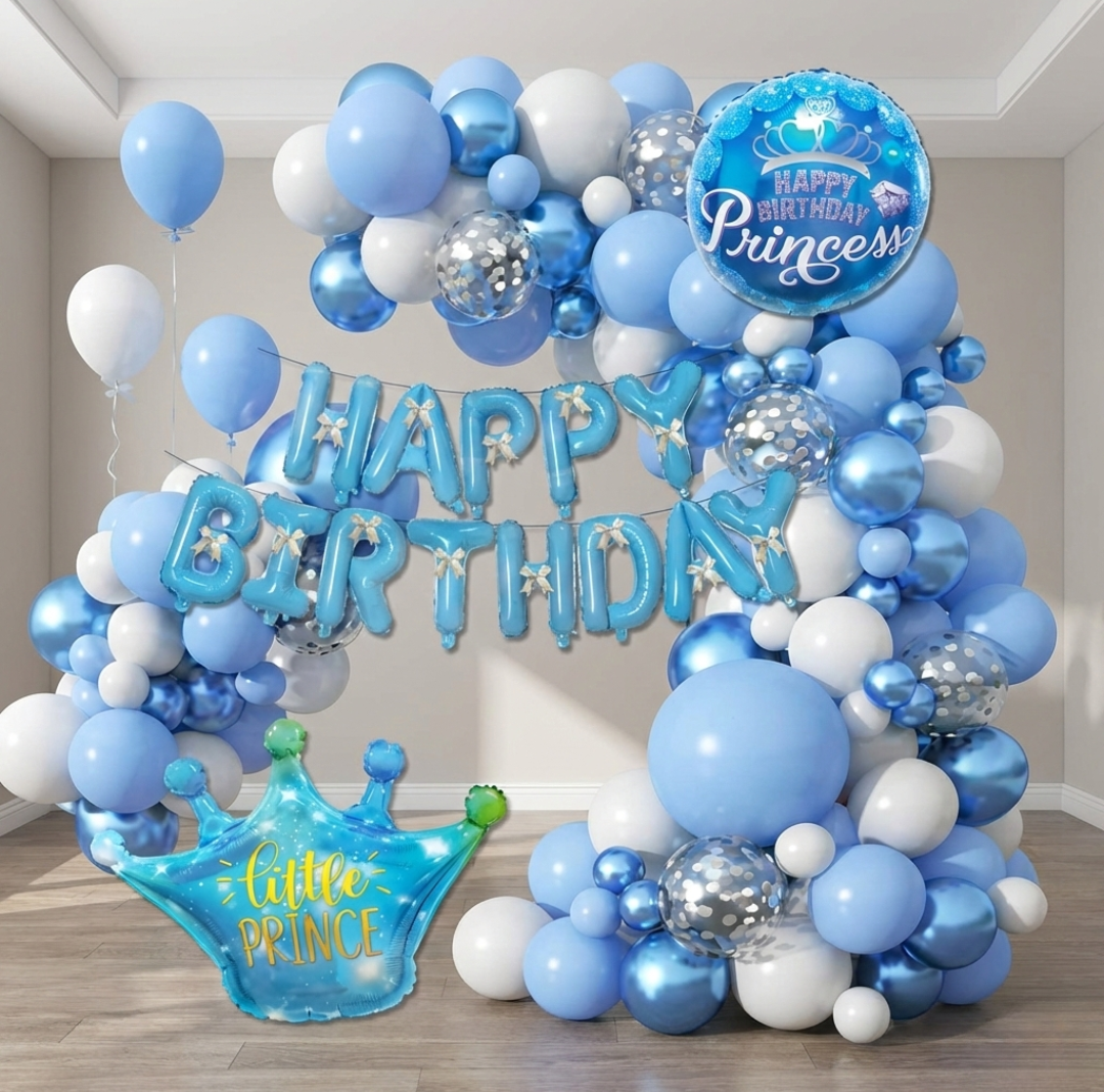 (77 PCS) Blue and White Balloon Garland Arch Kit For Baby Girl Birthday Decoration Item:SR-712
