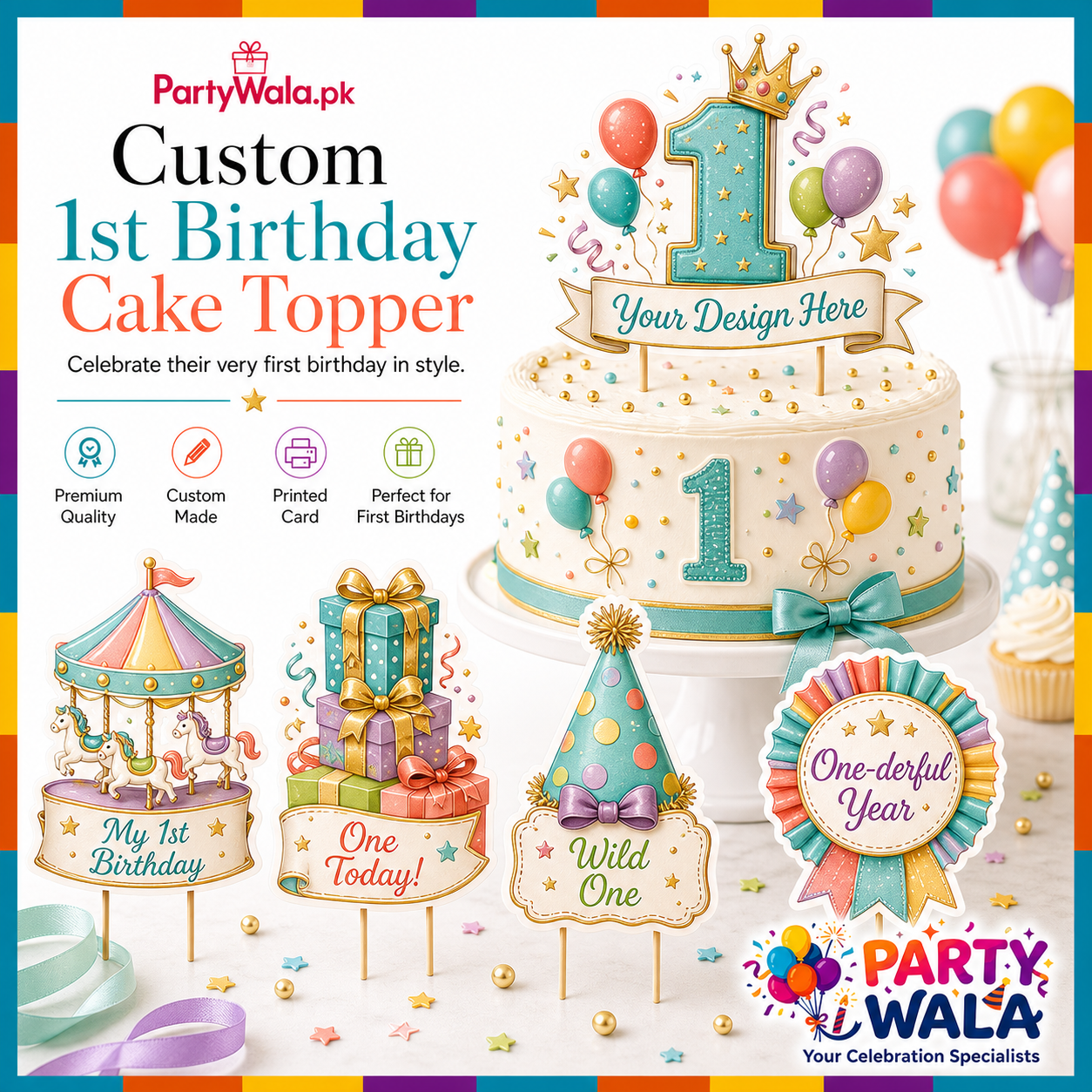 Custom 1st Birthday Cake Topper | Party Wala