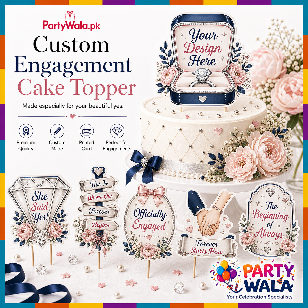 Custom Engagement Cake Topper | Party Wala