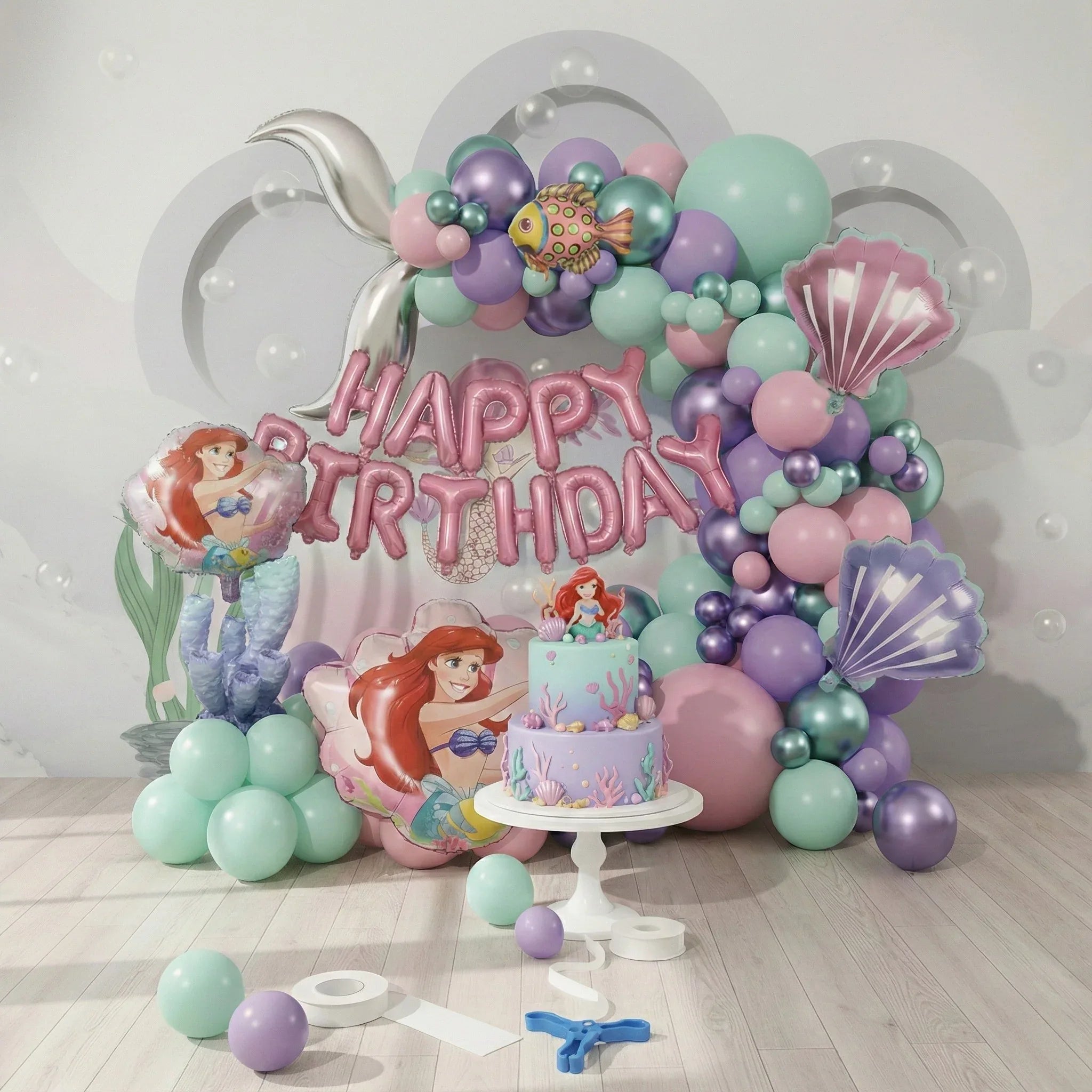 Ariel Princess Theme Birthday Decoration Pack (61 Pcs) Item#HY-046