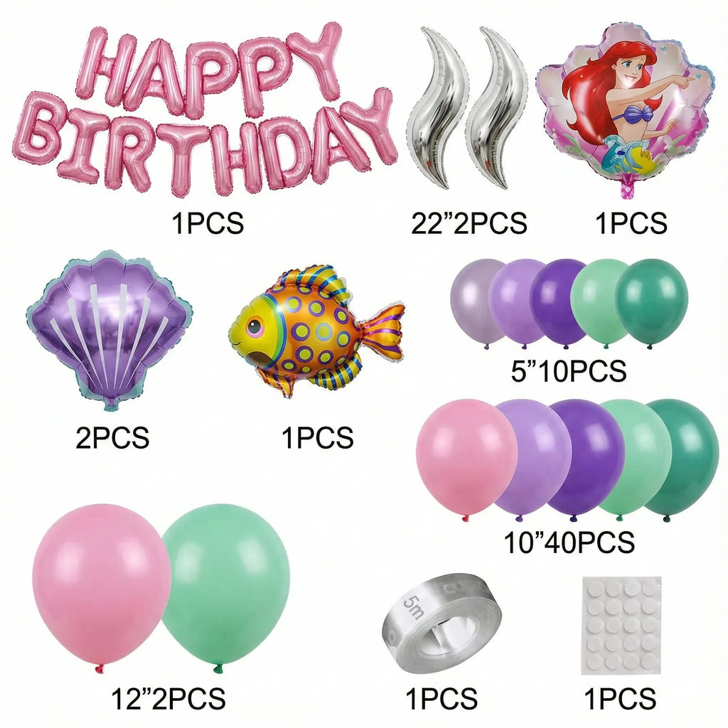 Ariel Princess Theme Birthday Decoration Pack (61 Pcs) Item#HY-046
