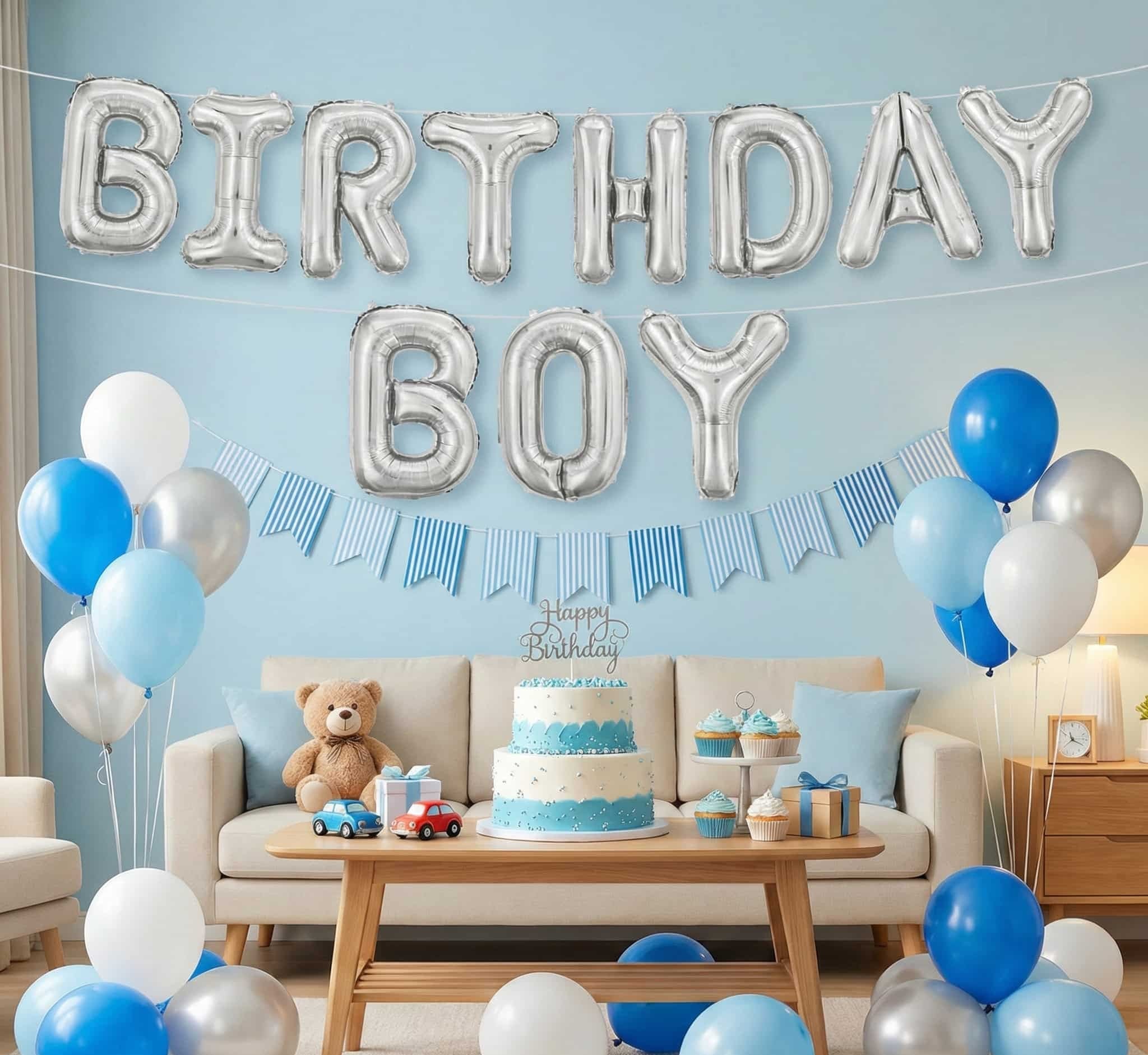 BIRTHDAY BOY  Silver Foil Balloons For Birthday Decoration (11 Pcs)