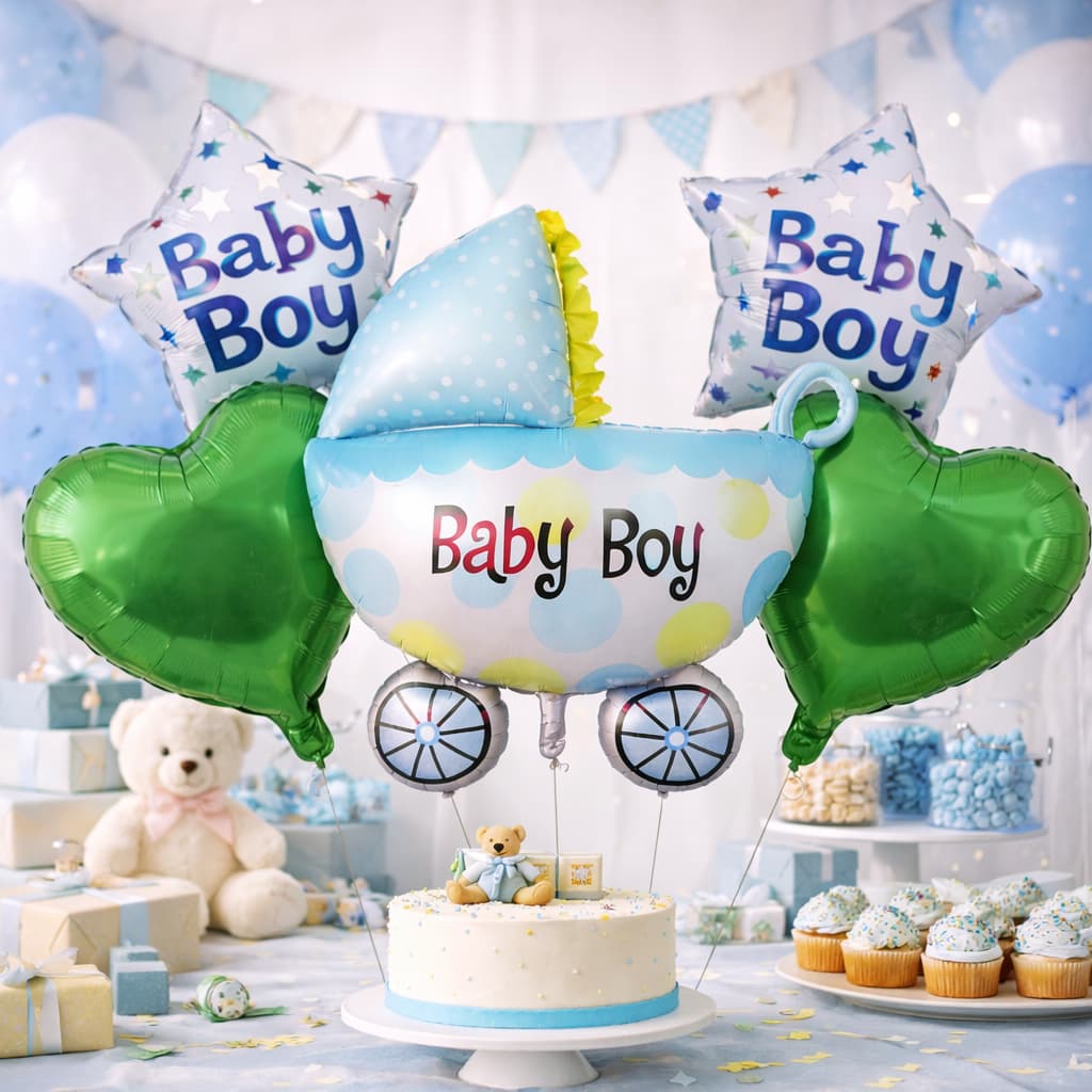 Baby Boy Cart Shaped Foil Balloon Set For Baby Shower Decoration and Celebrations