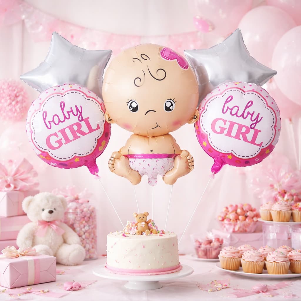 Baby Girl Exclusive Foil Balloons Set for Room Decoration (Pack of 5)