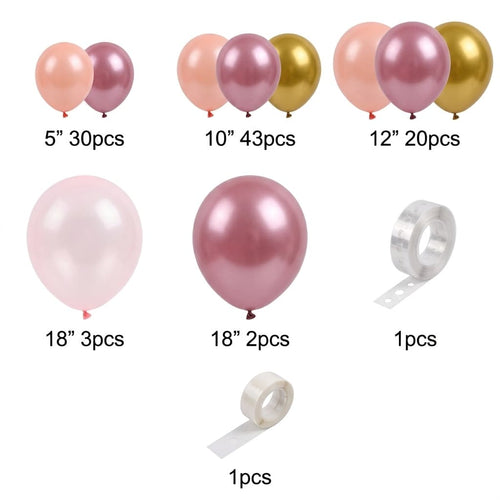100-PCS Baby Pink & Metallic Golden Balloon Garland Arch Kit for birthday and party decorations