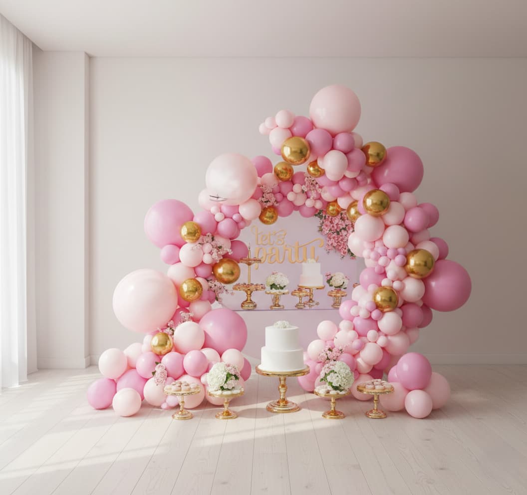 100-PCS Baby Pink & Metallic Golden Balloon Garland Arch Kit for birthday and party decorations