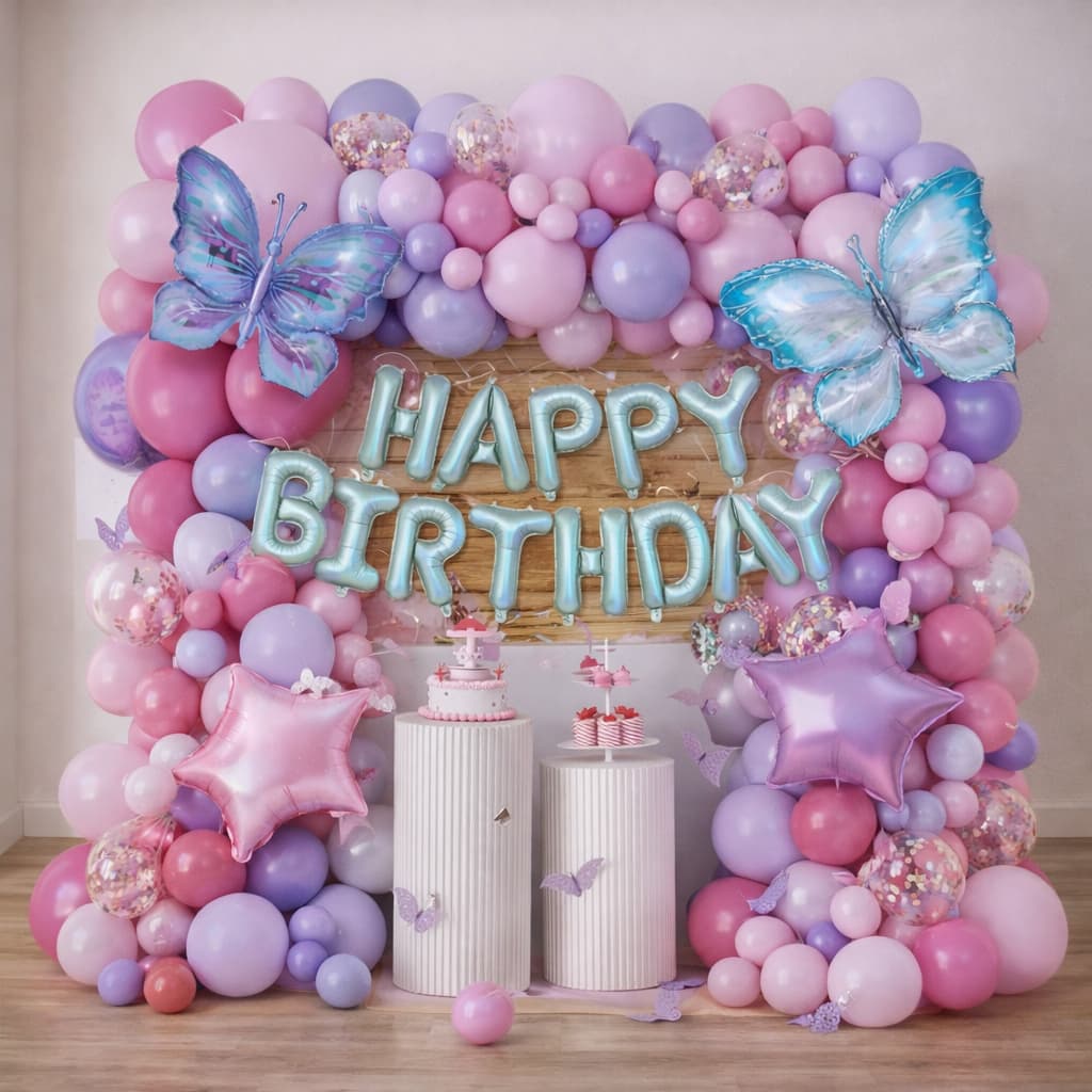 67pcs Baby Pink & Pastel Purple Butterfly Theme Balloon Garland For Birthday Decoration and Party Celebrations Item:YY-329