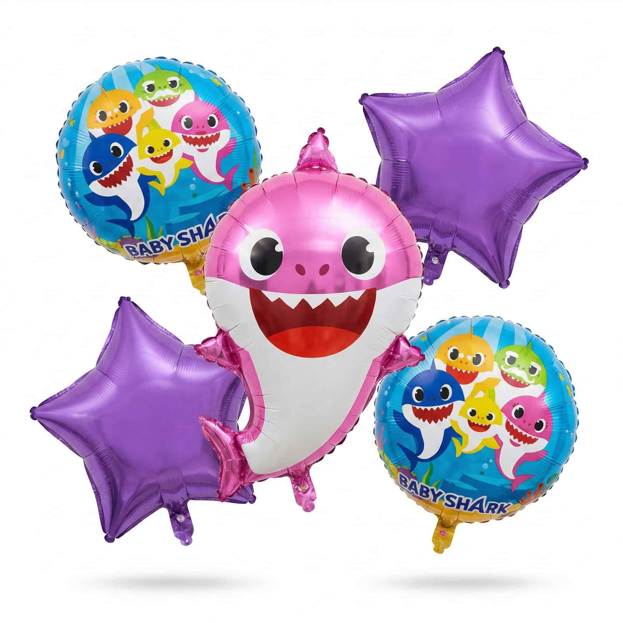 Baby Shark Cartoon Foil Balloon Set - 5 Pieces