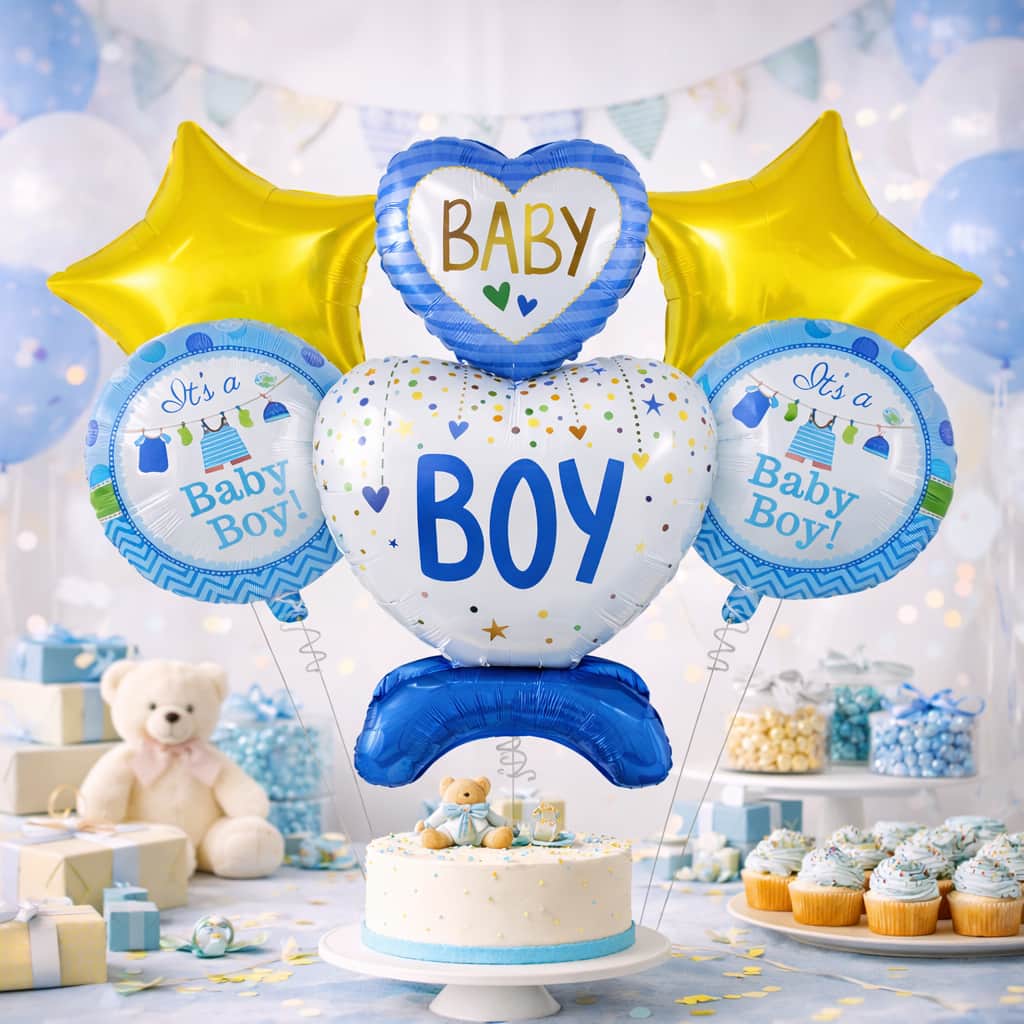 Baby Boy Airloonz Foil Balloons Set For Baby Showers, Gender Reveals (5Pcs)
