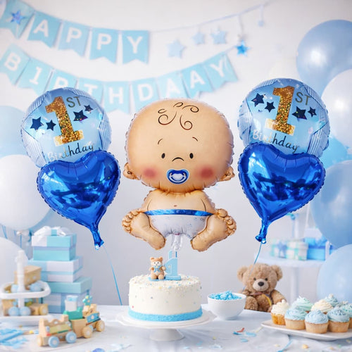 Baby Boy First Birthday Decoration Foil Balloons – Pack of 5