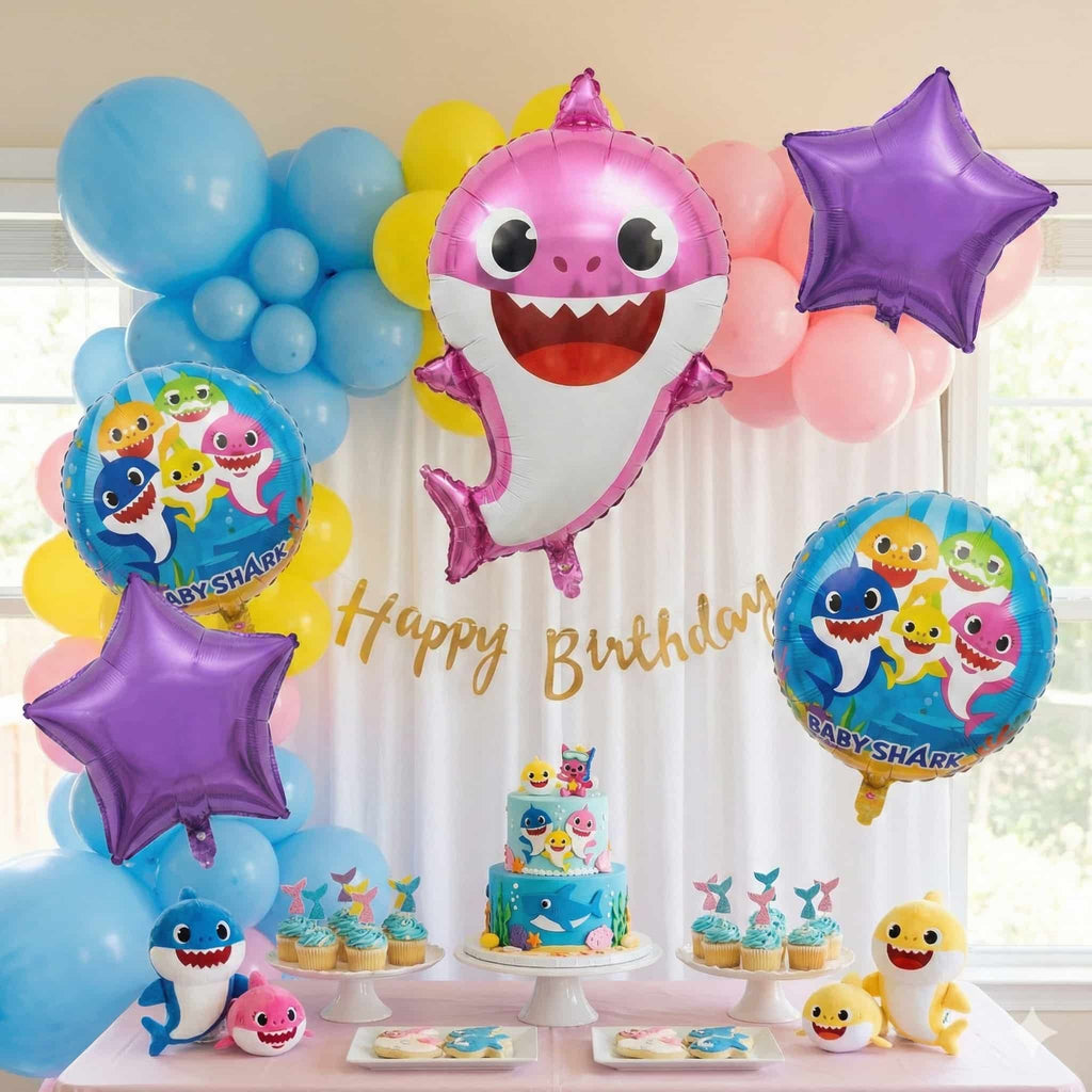 Baby Shark Cartoon Foil Balloon Set - 5 Pieces