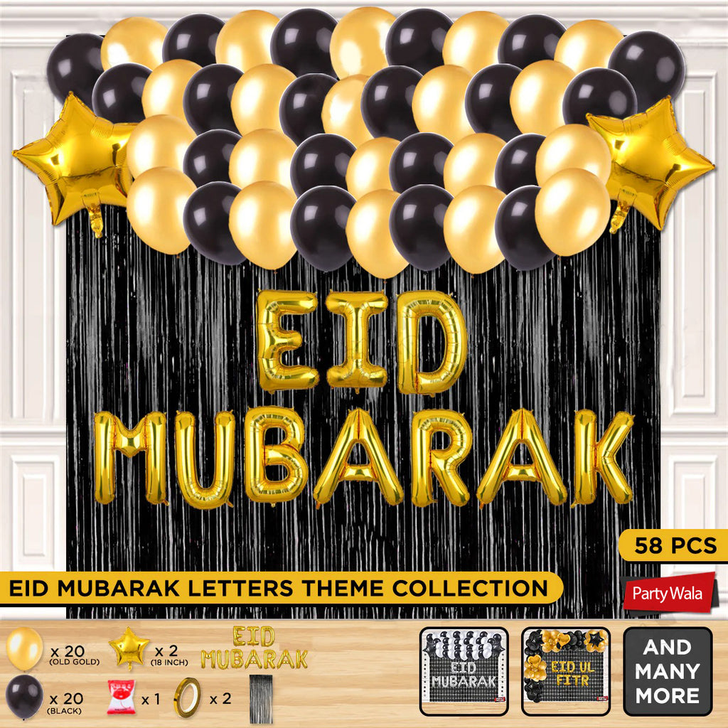 58-Pcs Eid Mubarak Gold Foil Balloon Curtain Theme Collection