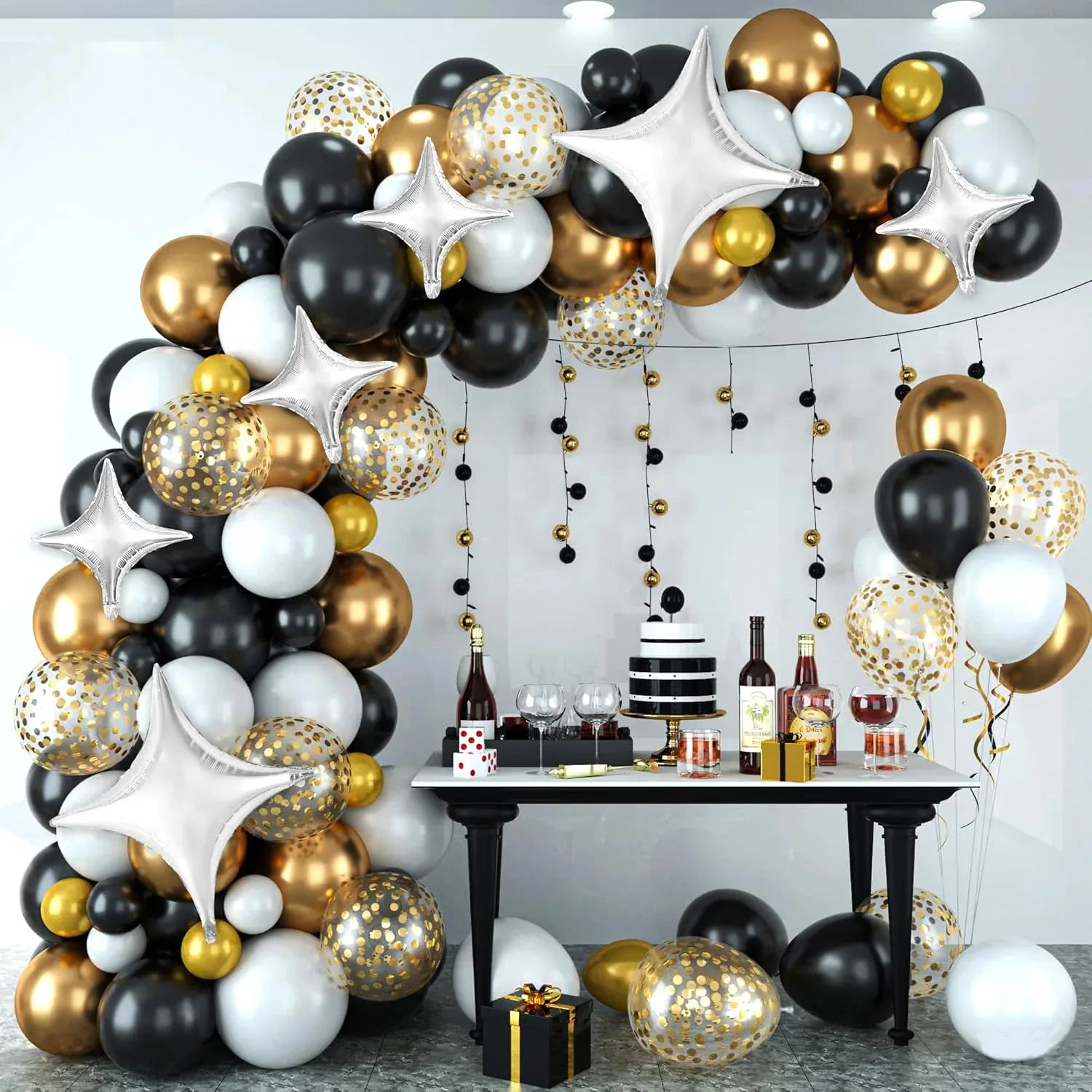 Black/Golden/Silver Star & Balloon Garland Arch Kit for Birthday and Events (100 Pcs) Item#P-1231