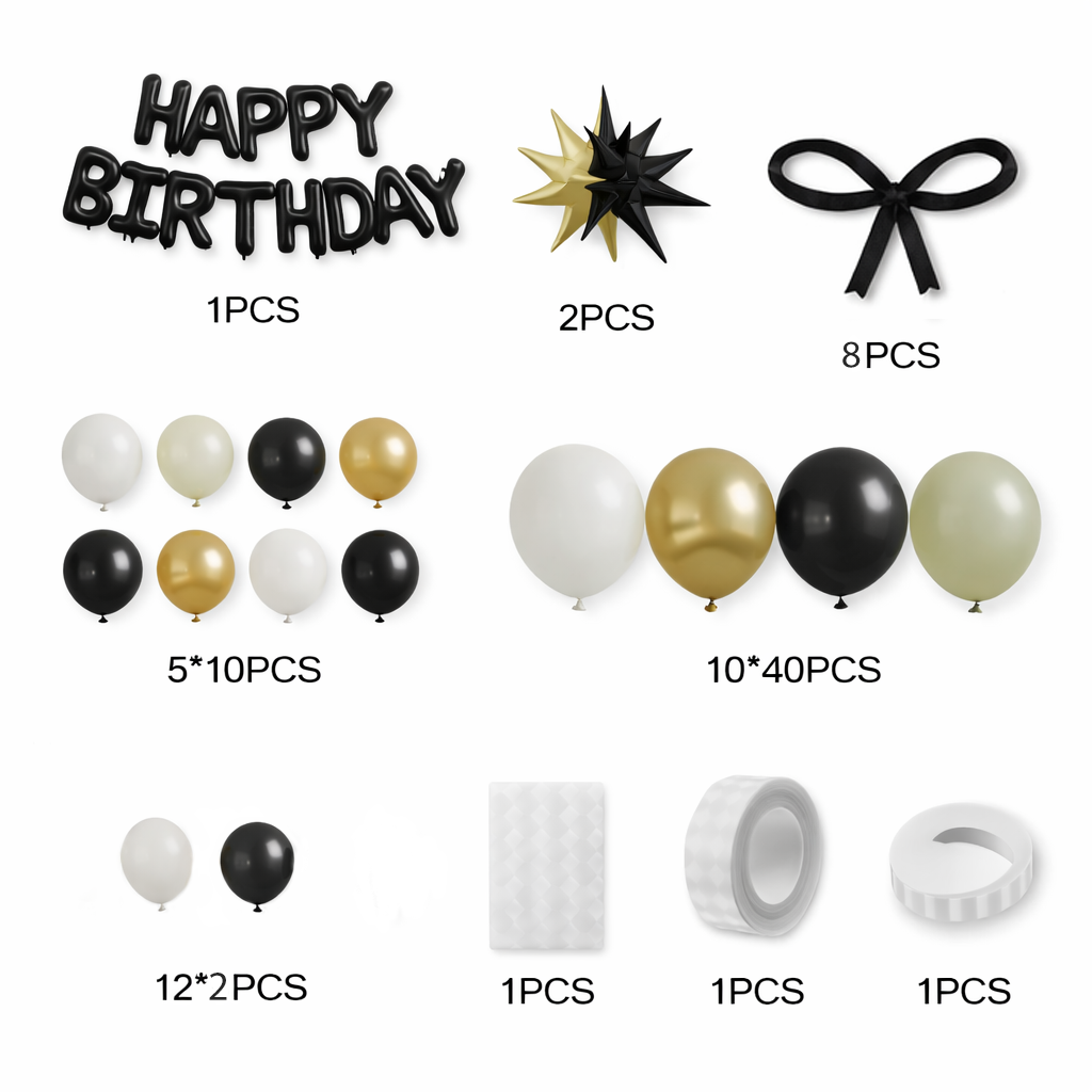 86PCS/Set Black,White & Gold Balloon Garland Arch Kit Set For Birthday and Anniversay Decoration Item:SR-730