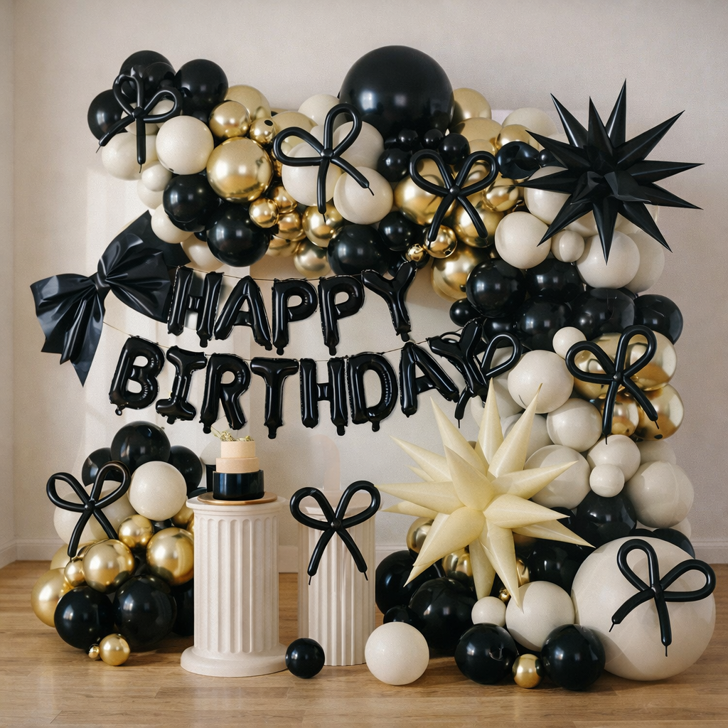 86PCS/Set Black,White & Gold Balloon Garland Arch Kit Set For Birthday and Anniversay Decoration Item:SR-730
