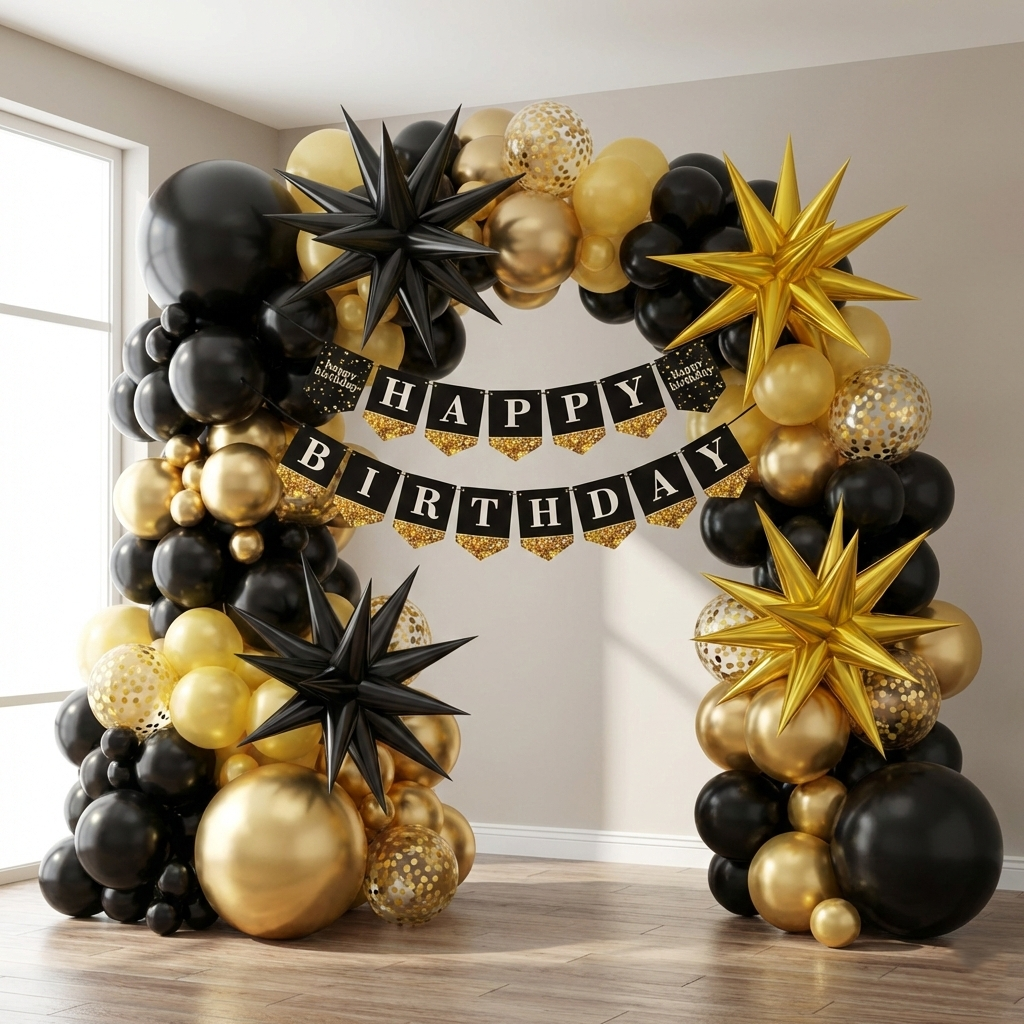 Black & Gold Balloon Garland Kit (63 pcs) – Birthday & Anniversary Item:YY-298