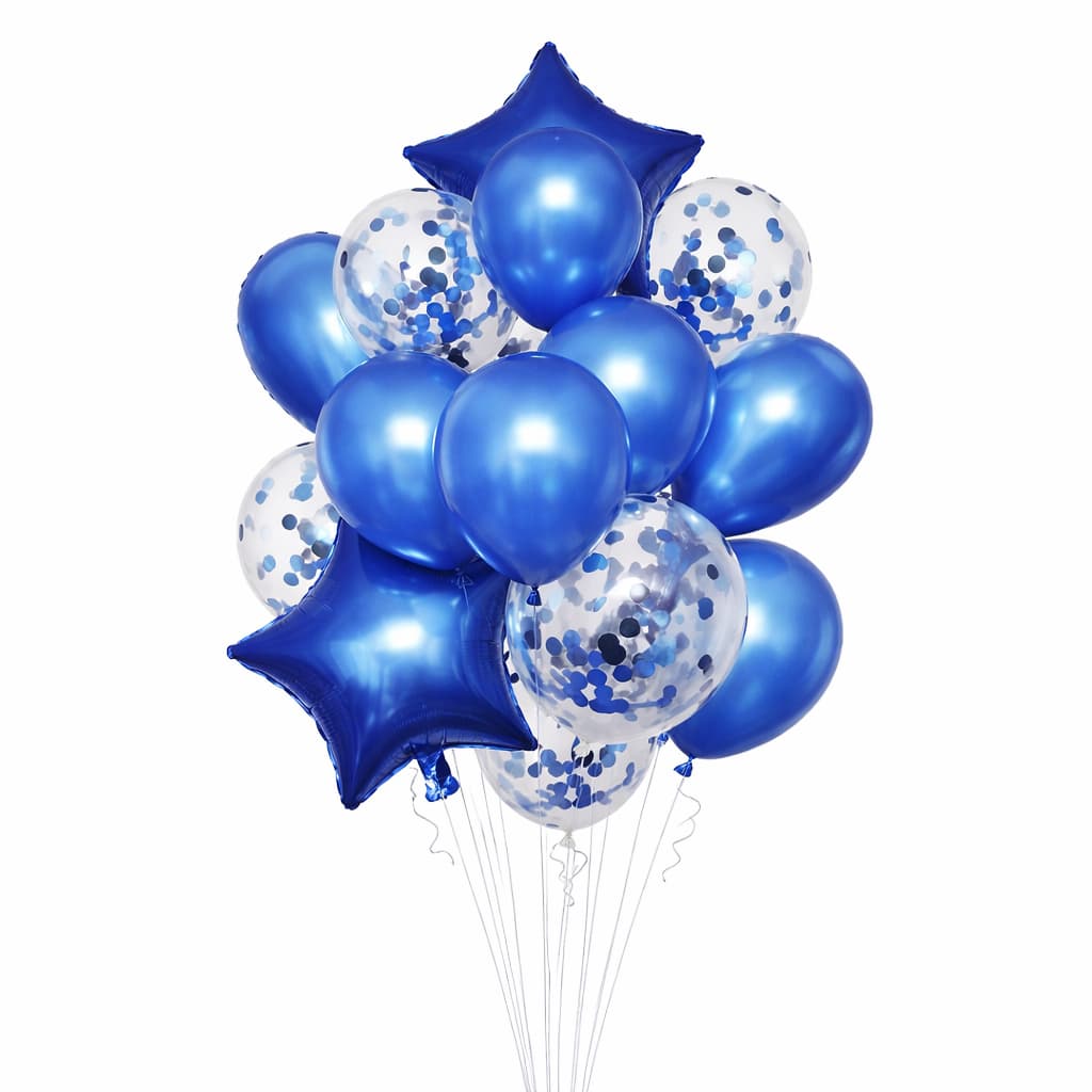 14pcs/Set Confetti Decorative Party Balloons Set (Star, Heart Shaped & Confetti Filled Latex Party Balloons Set) For Birthday and Event