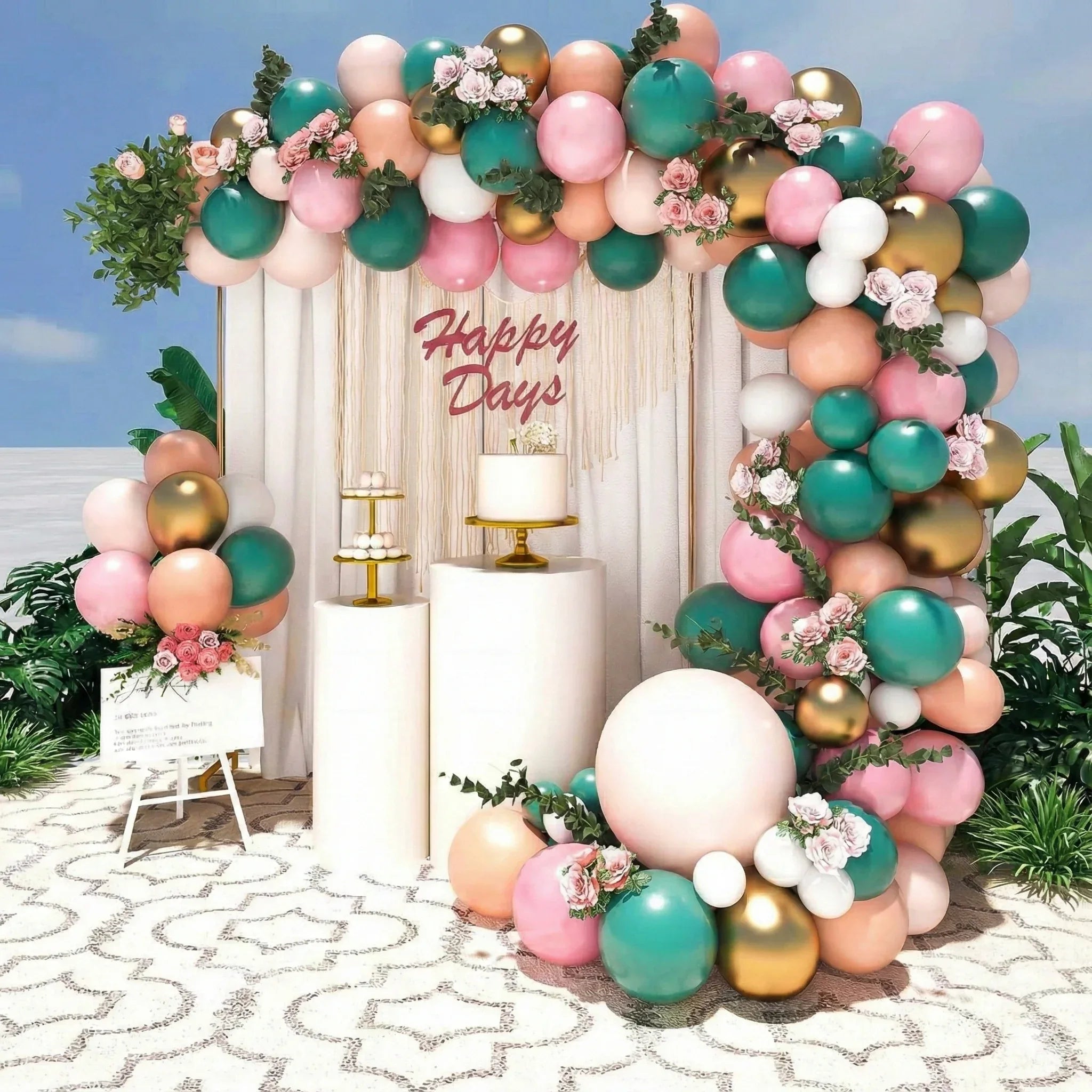 Boho Pink Sage Green Birthday Balloon Kit (80 Pcs) Item#P-885
