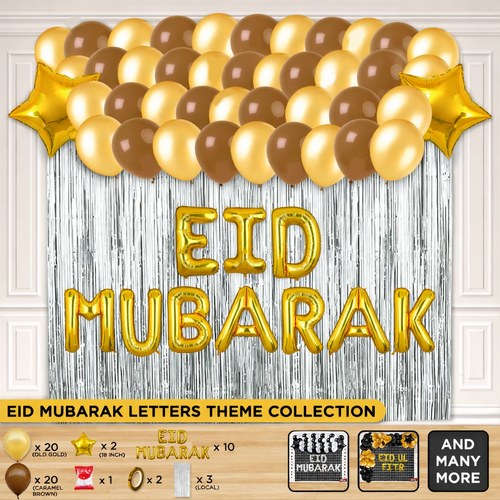 58-Pcs Eid Mubarak Gold Foil Balloon Curtain Theme Collection