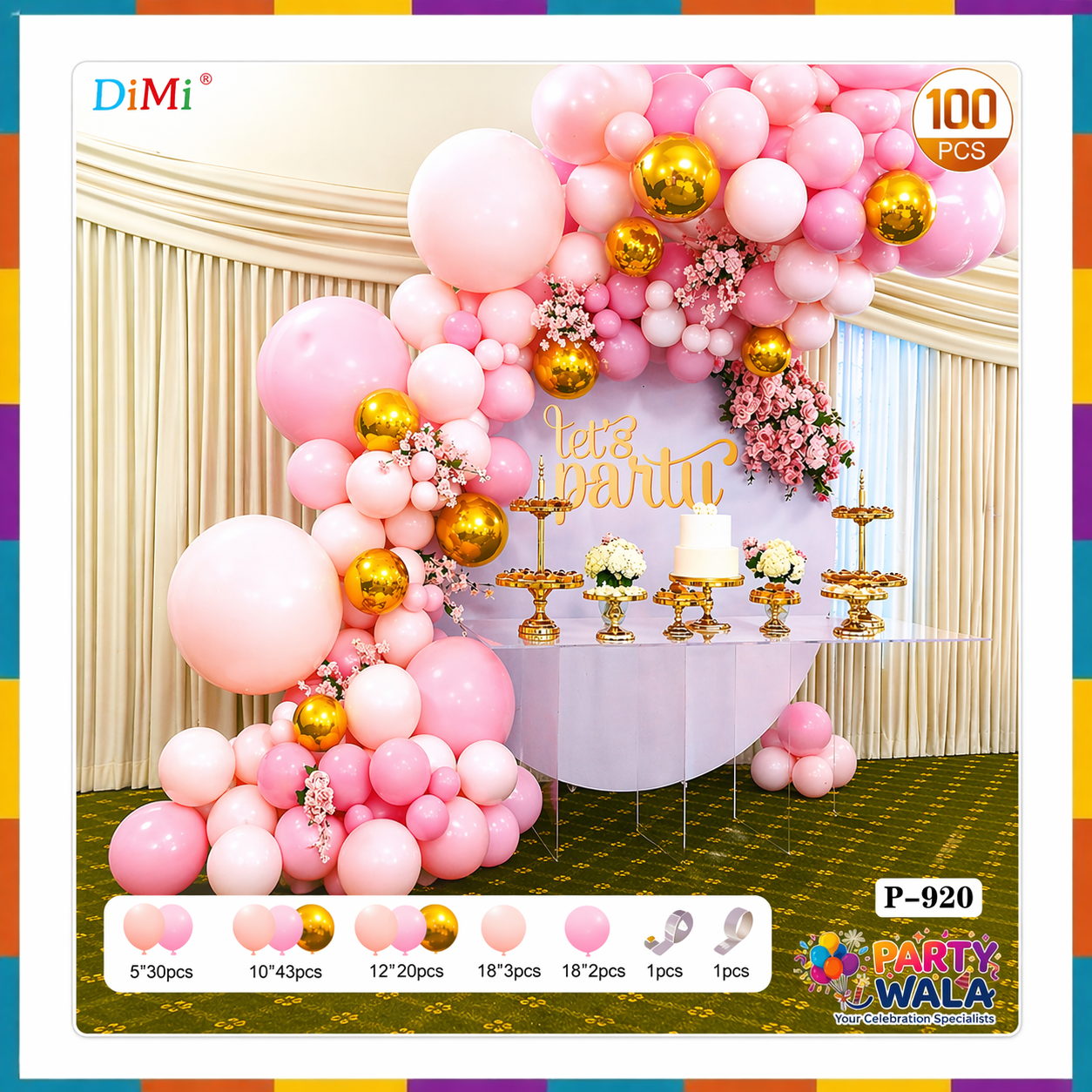100-PCS Blush & Gold Celebration Balloon Arch Kit For Birthday, Bridal Showers And Event Celebrations P-920