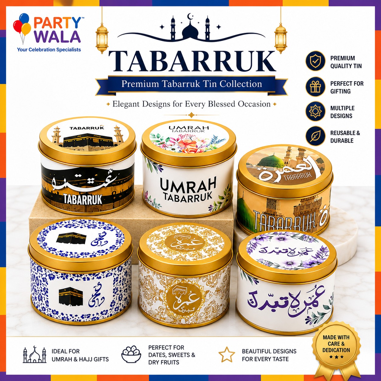Tin Box Premium Tabarruk Gift – Hajj Mubarak Design (250 g)