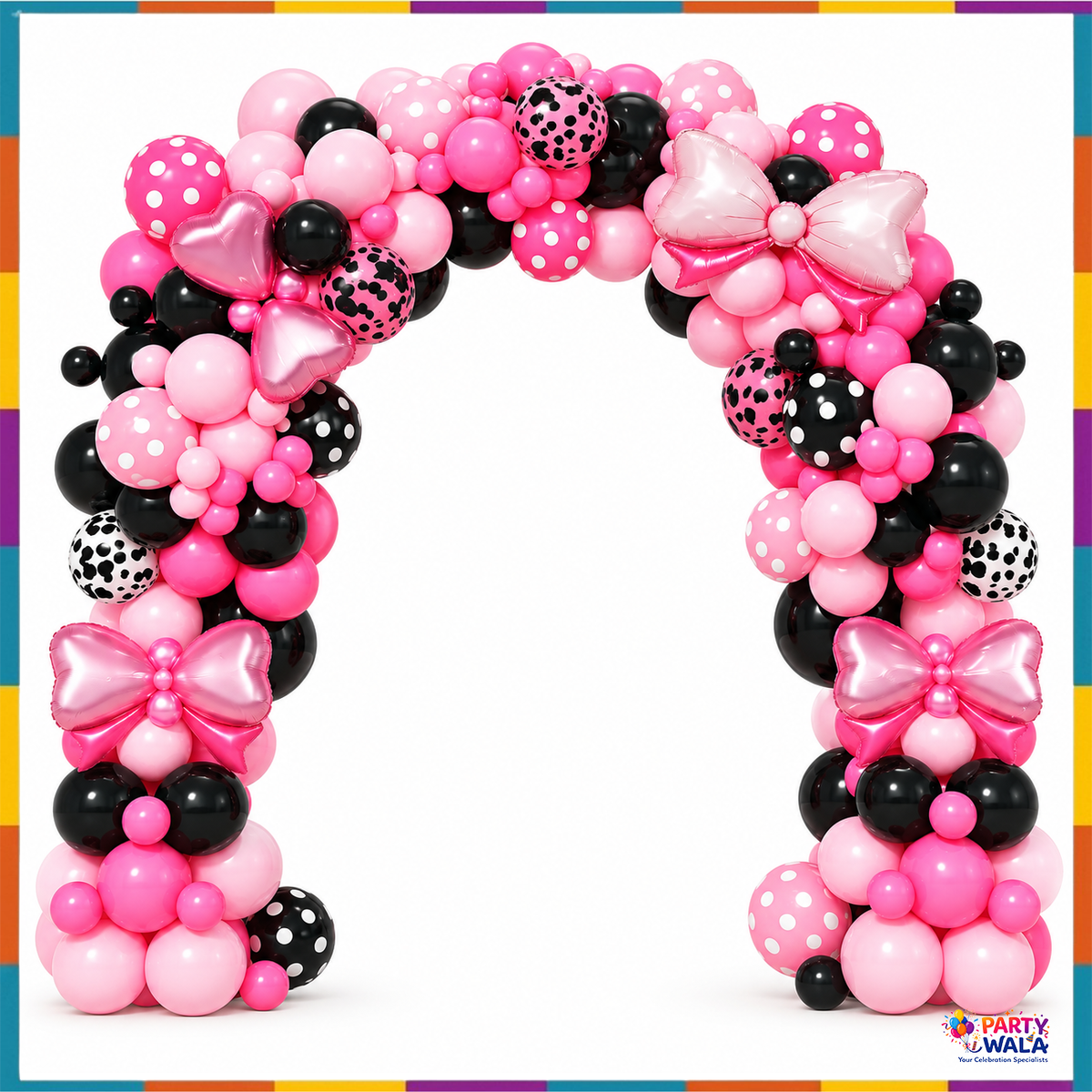 Pink black balloon garland arch