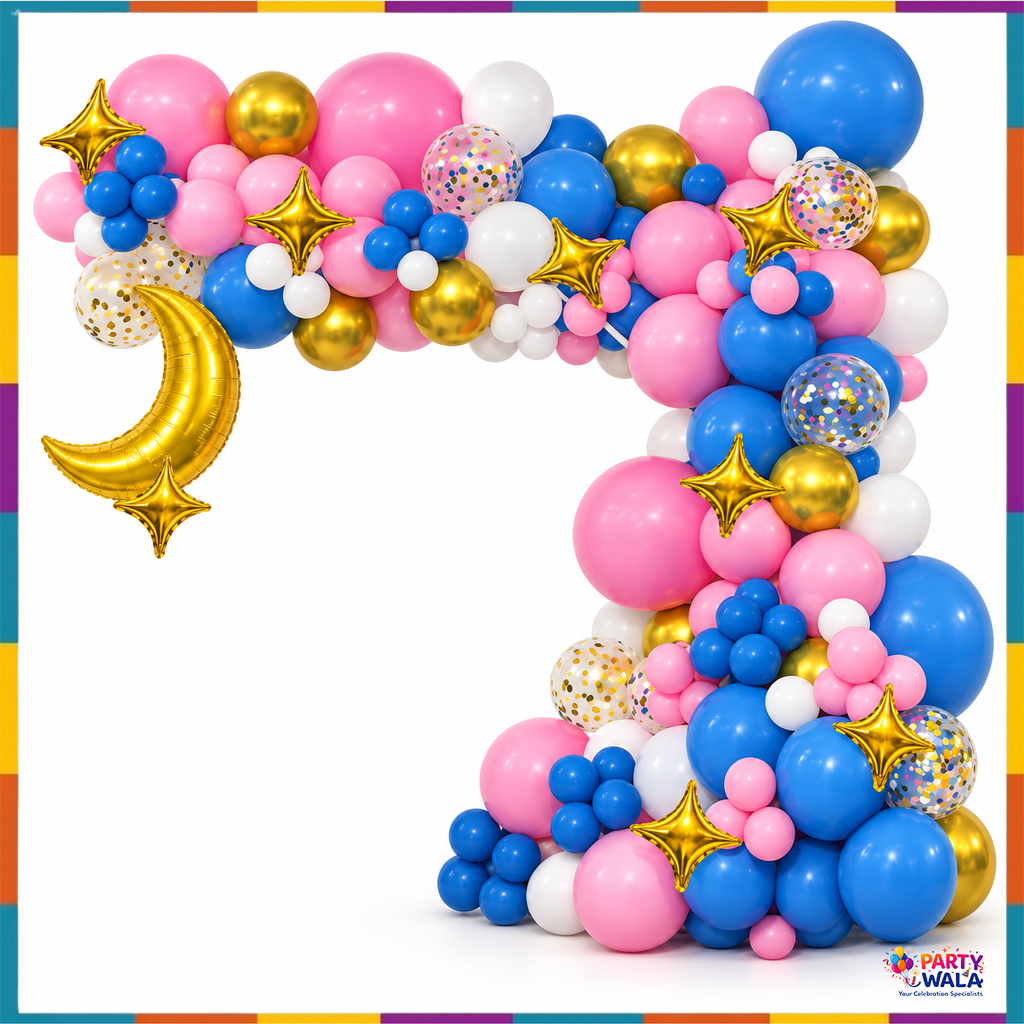 Pink blue gold balloon garland kit