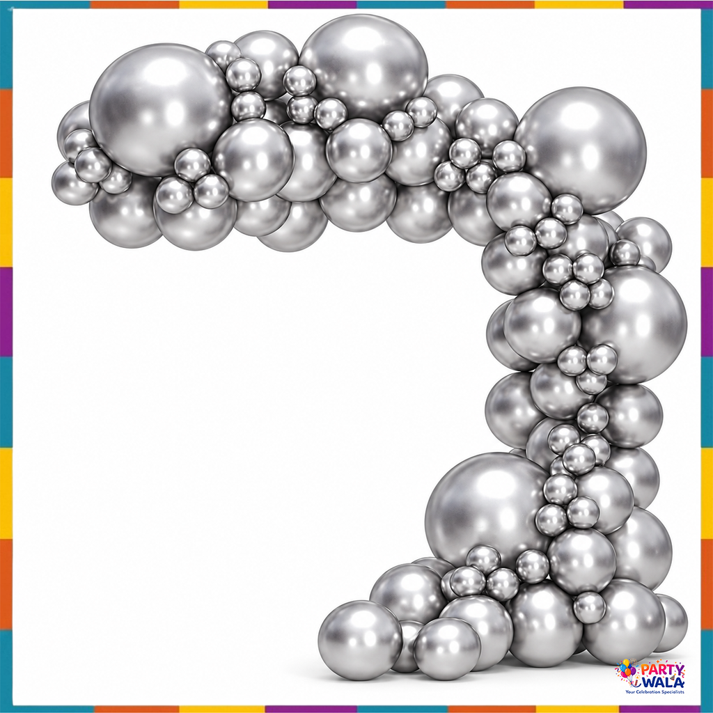 Silver chrome balloon garland arch kit setup