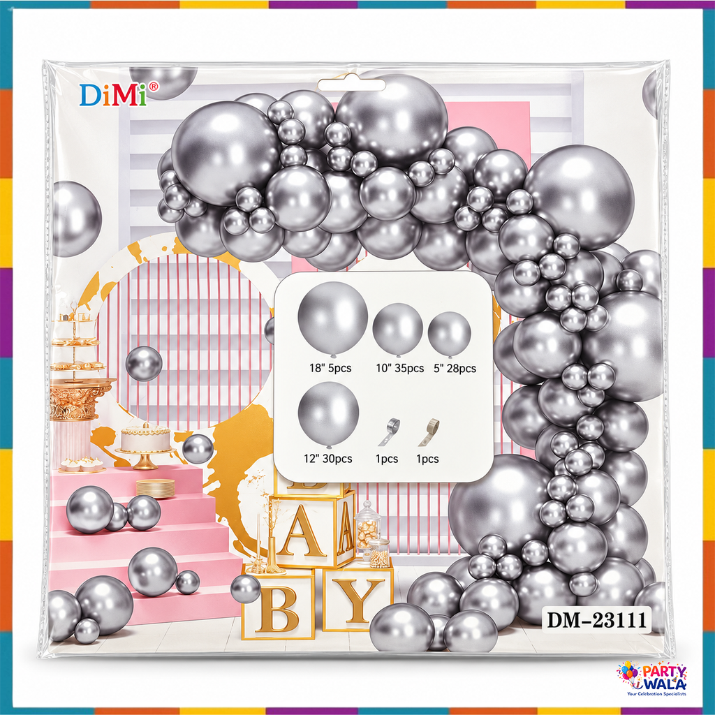 Silver chrome balloon garland arch kit product pack