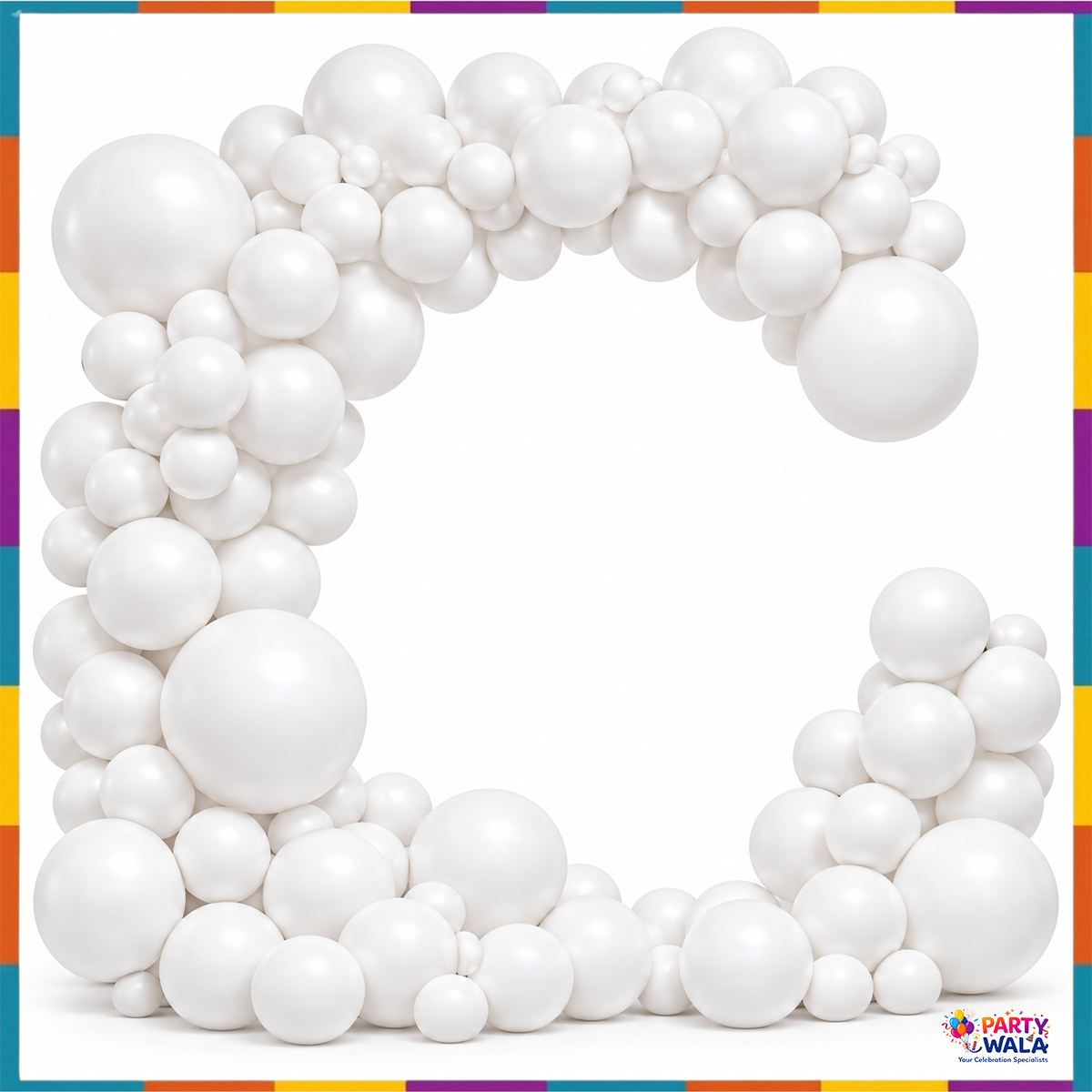 White balloon garland arch setup