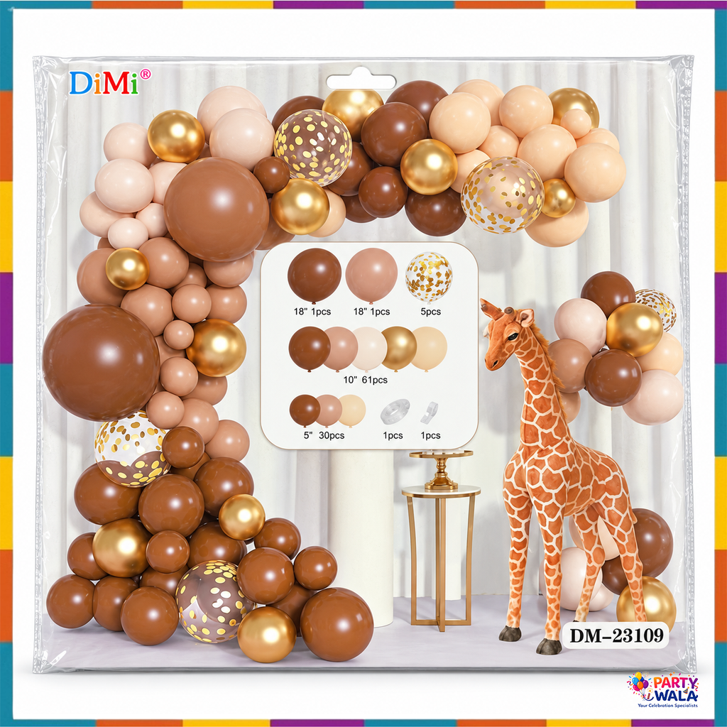 Brown gold balloon garland kit with giraffe accent