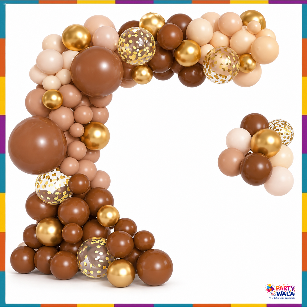 Brown gold balloon garland arrangement