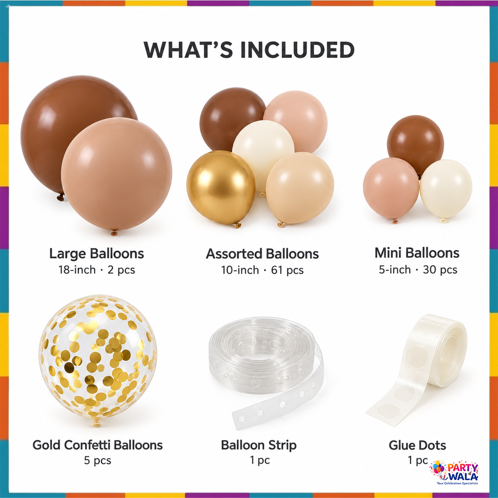 Brown gold balloon kit contents