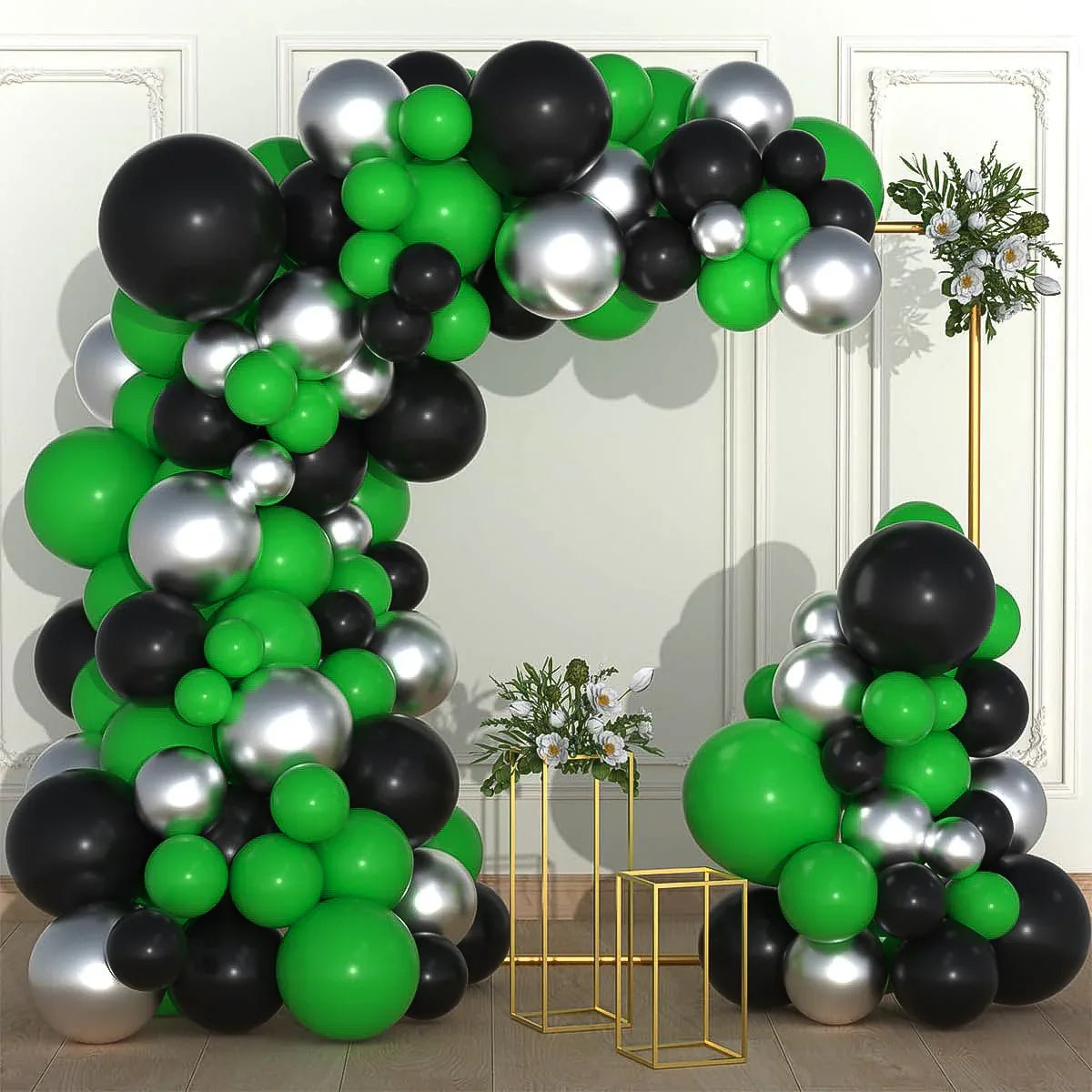Green Black Silver Balloon Garland Arch Kit (100 Pcs) Item#DM-23167