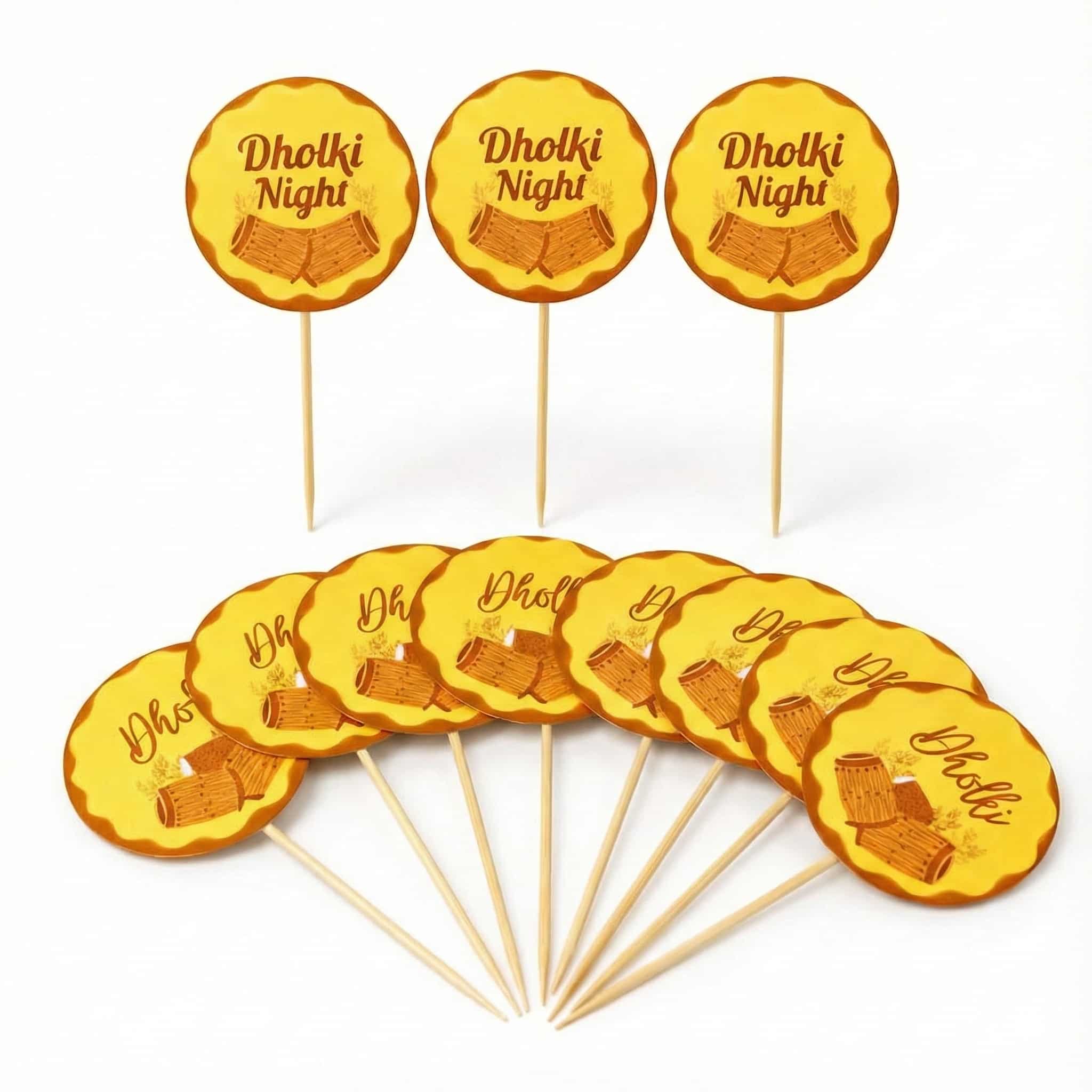 Dholki Mithai / Cup Cake Toppers For Dholki Theme Decoration & Celebration (10 Pcs)